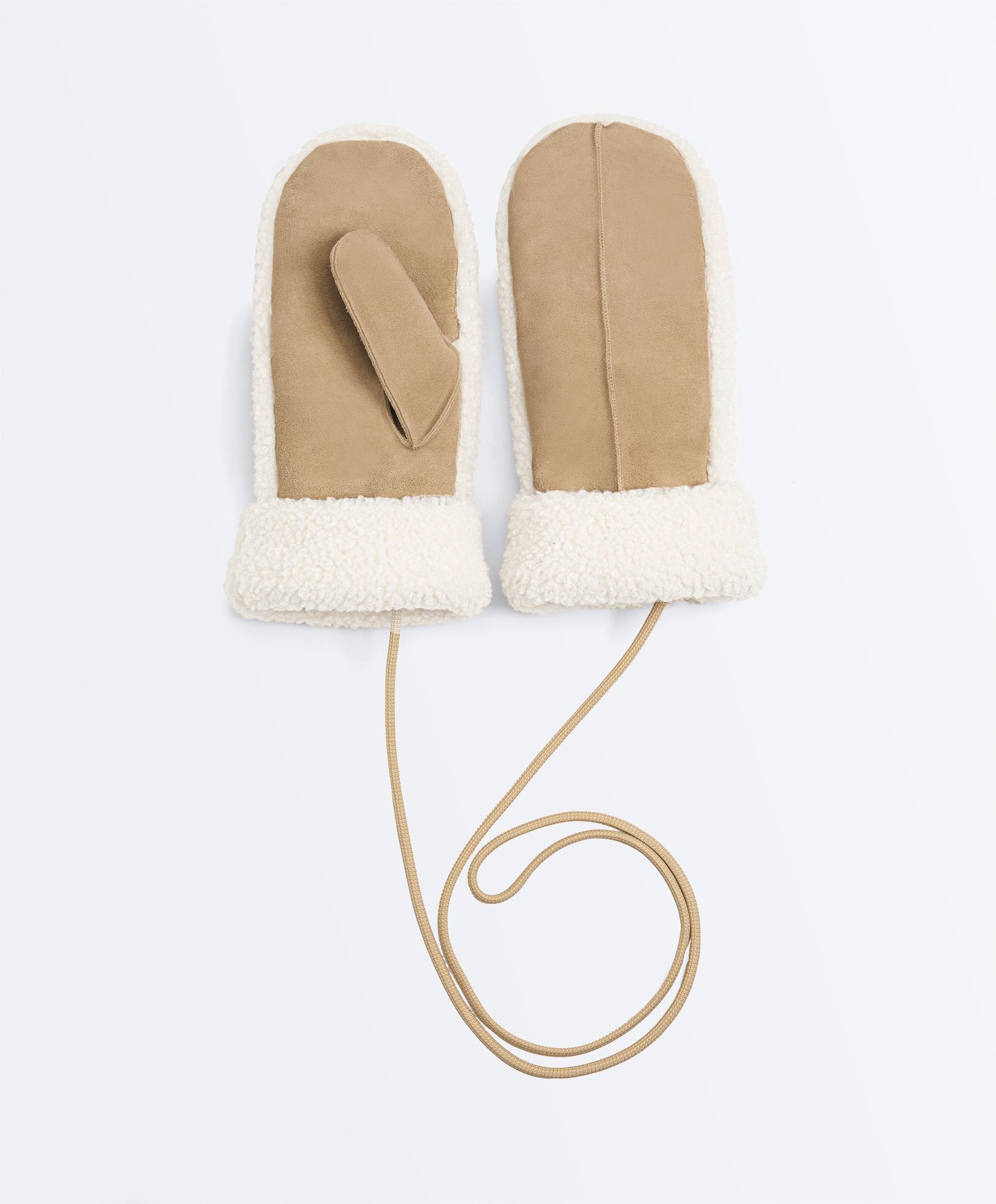 Leather mitten with faux shearling - Sale