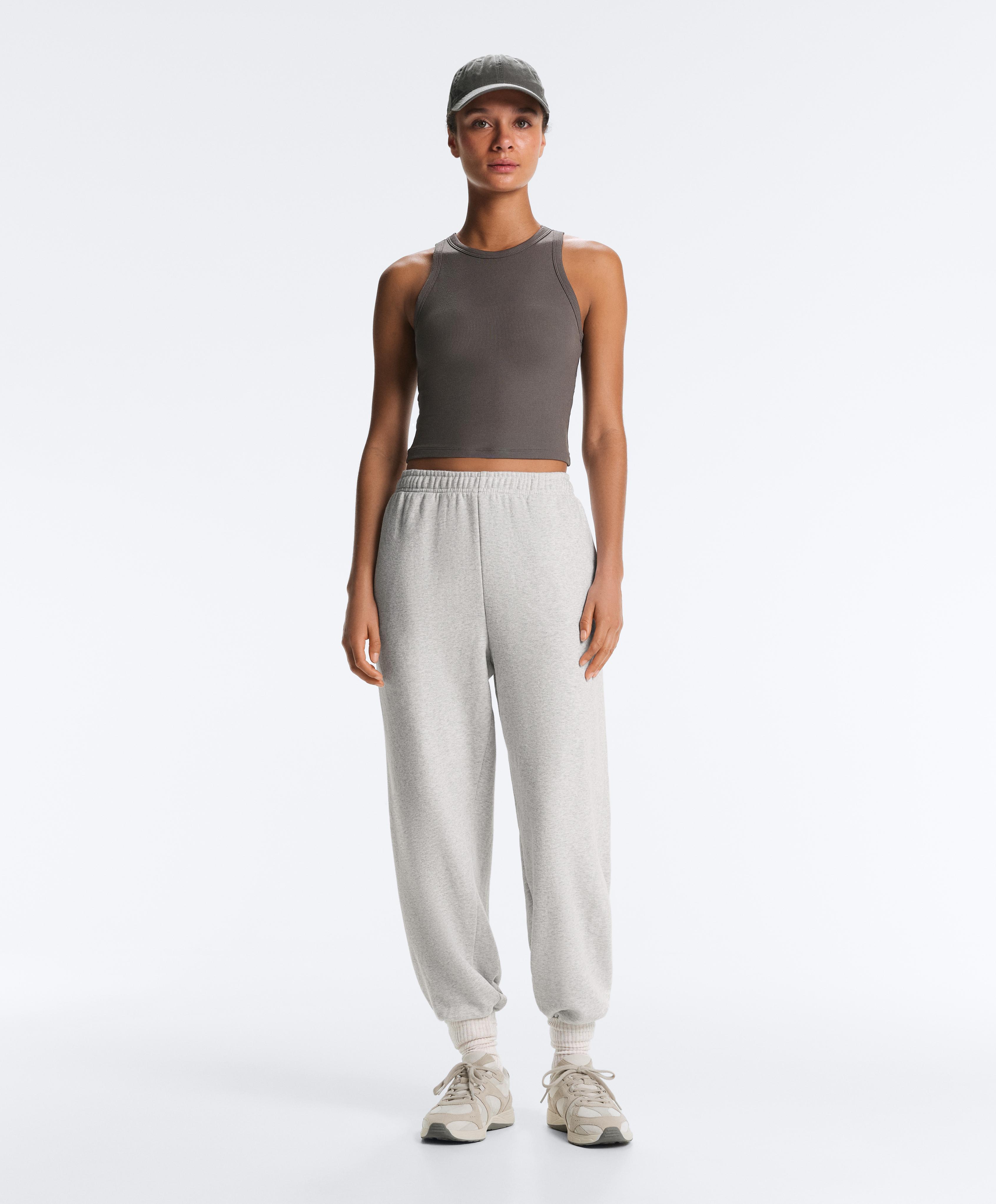 Rib modal blend long tank top — CHARCOAL