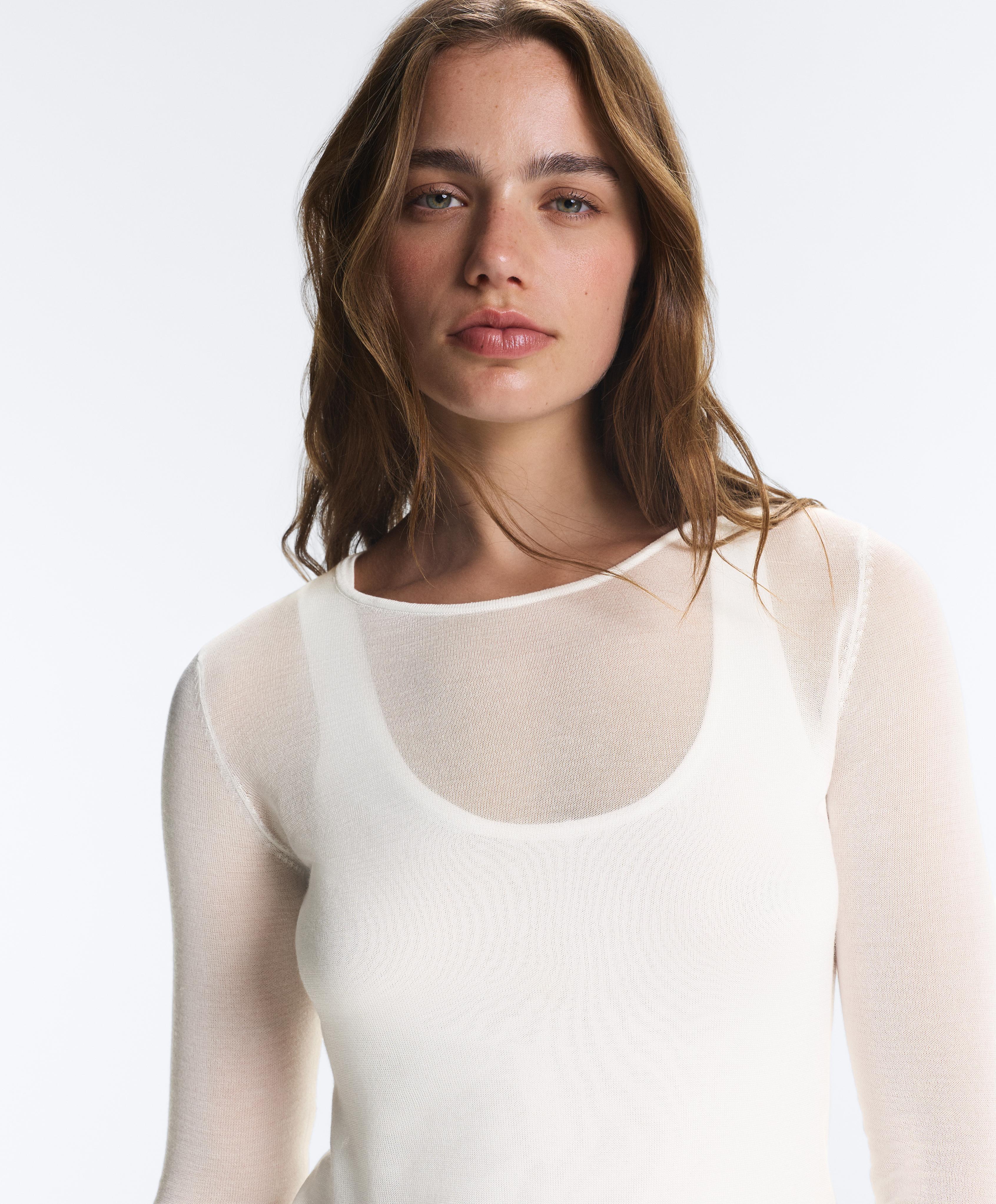 Long-sleeved sheer double-layer top — WHITE