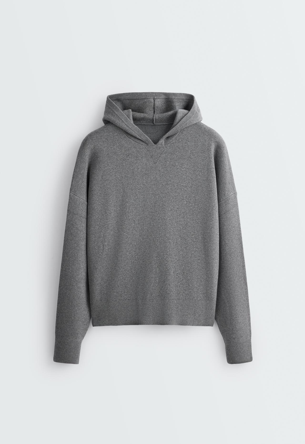 Cotton-blend knit hoodie — MOTTLED GREY MELANGE