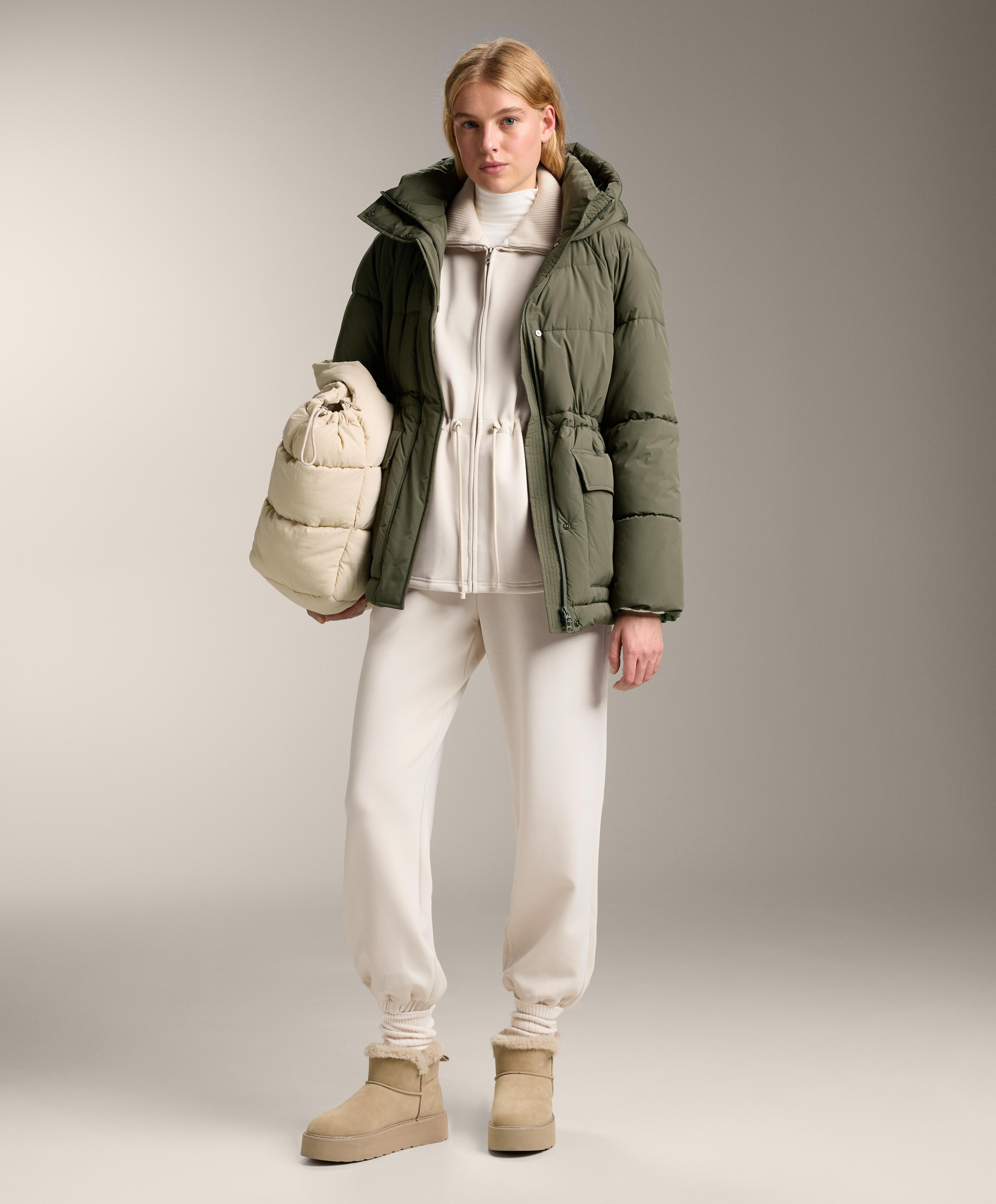 Long brushed modal jacket with adjustable waist and tricot collar Long brushed modal jacket with adjustable waist and tricot collar