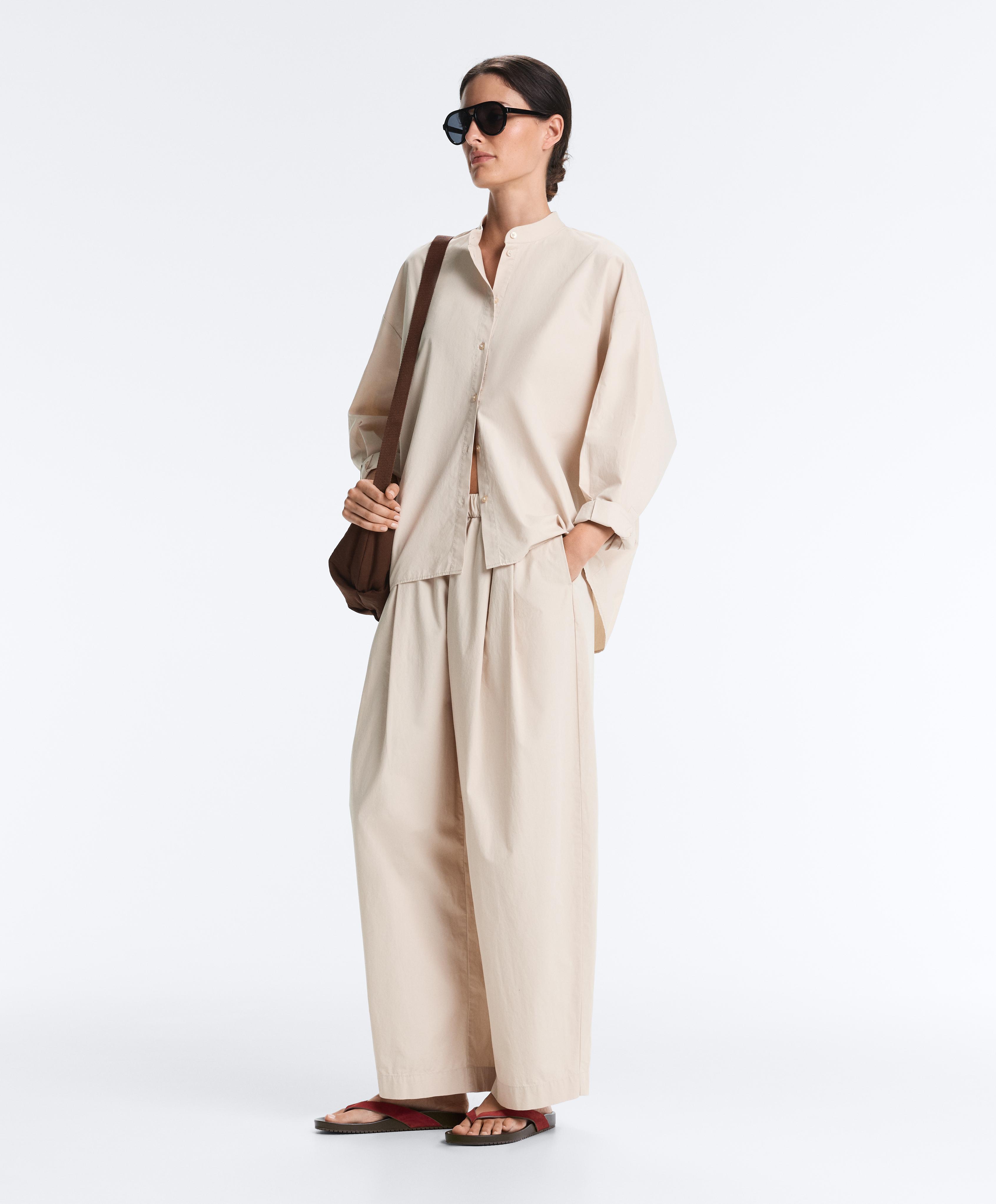 100% cotton stand-up collar shirt — PALE MINK