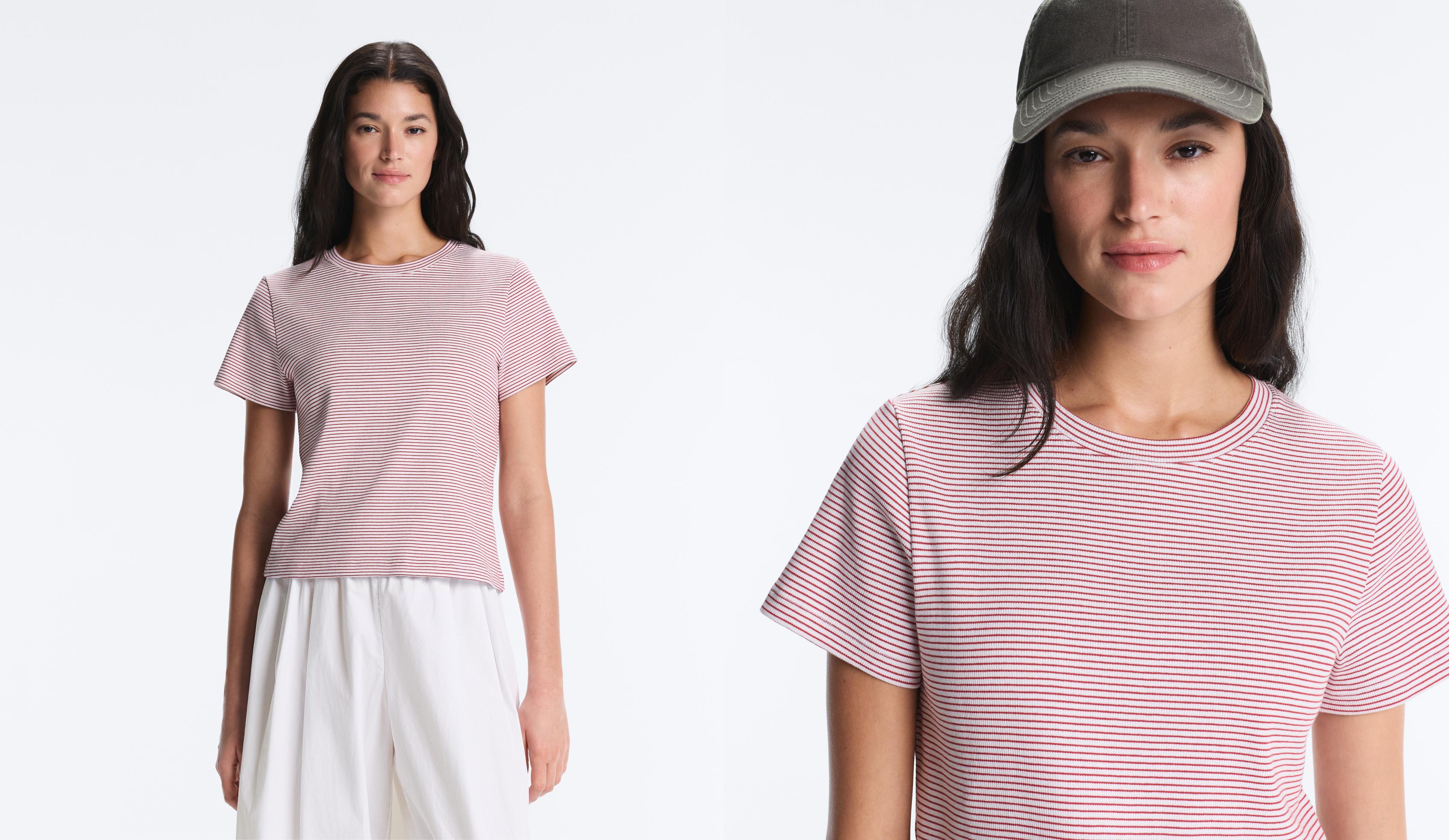 Regular fit striped cotton blend short sleeve T-shirt — BRIGHT RED