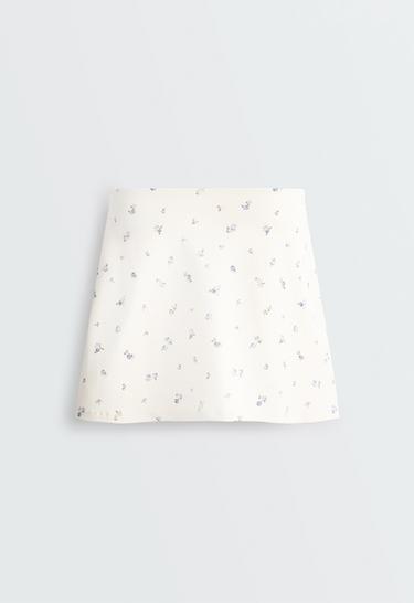 Evermove high rise floral print short skirt — PALE ECRU 10