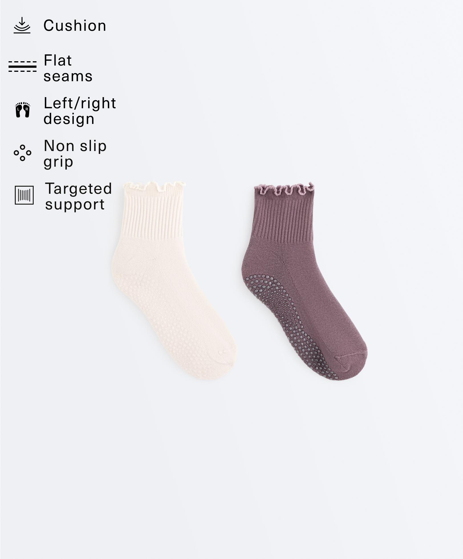 2 pairs of cotton blend quarter yoga and Pilates socks — GREY-PURPLE