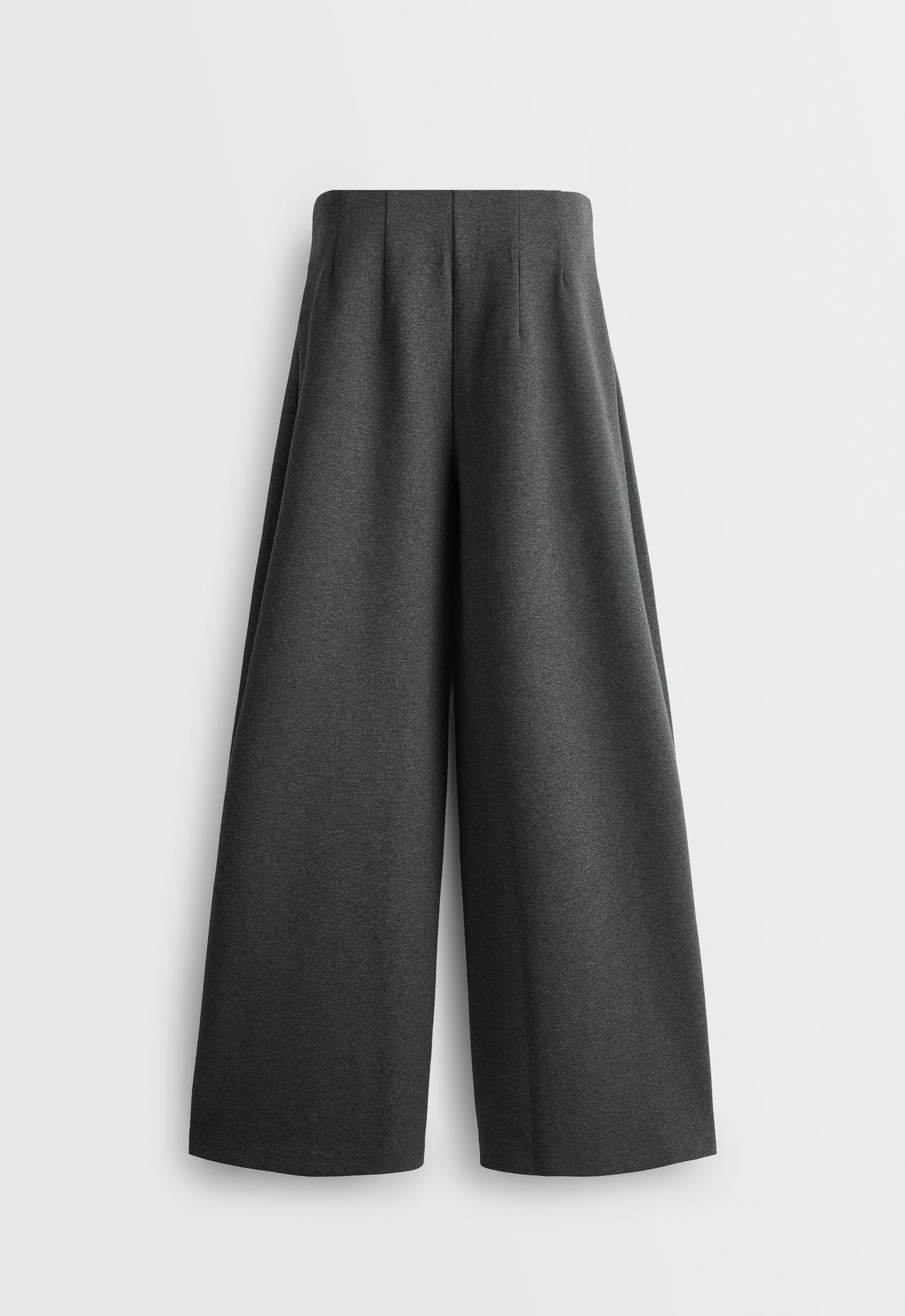 Wide-leg piqué cotton trousers — DARK GREY