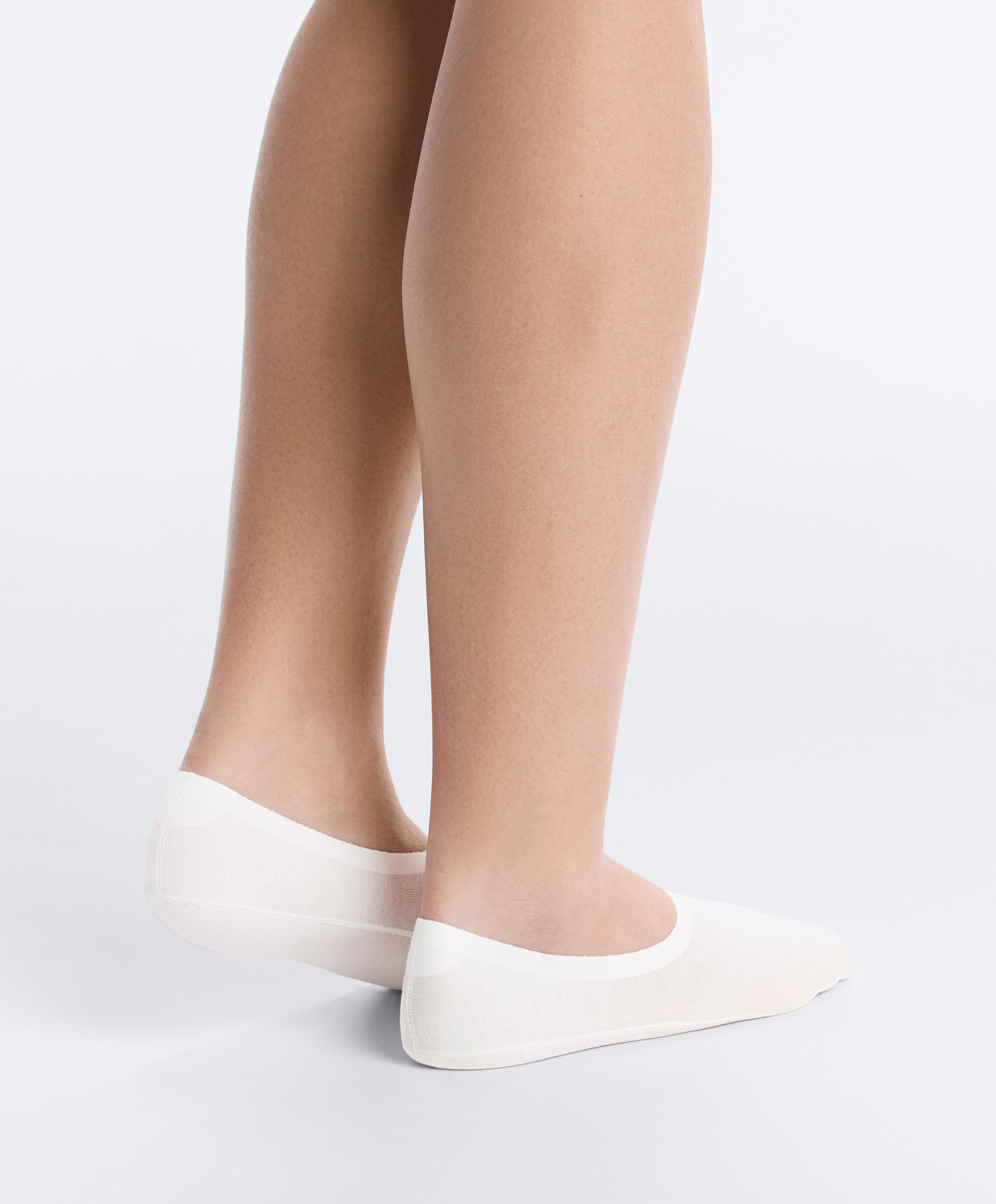 2 pairs of high-cut ribbed cotton blend invisible socks — LIGHT STONE