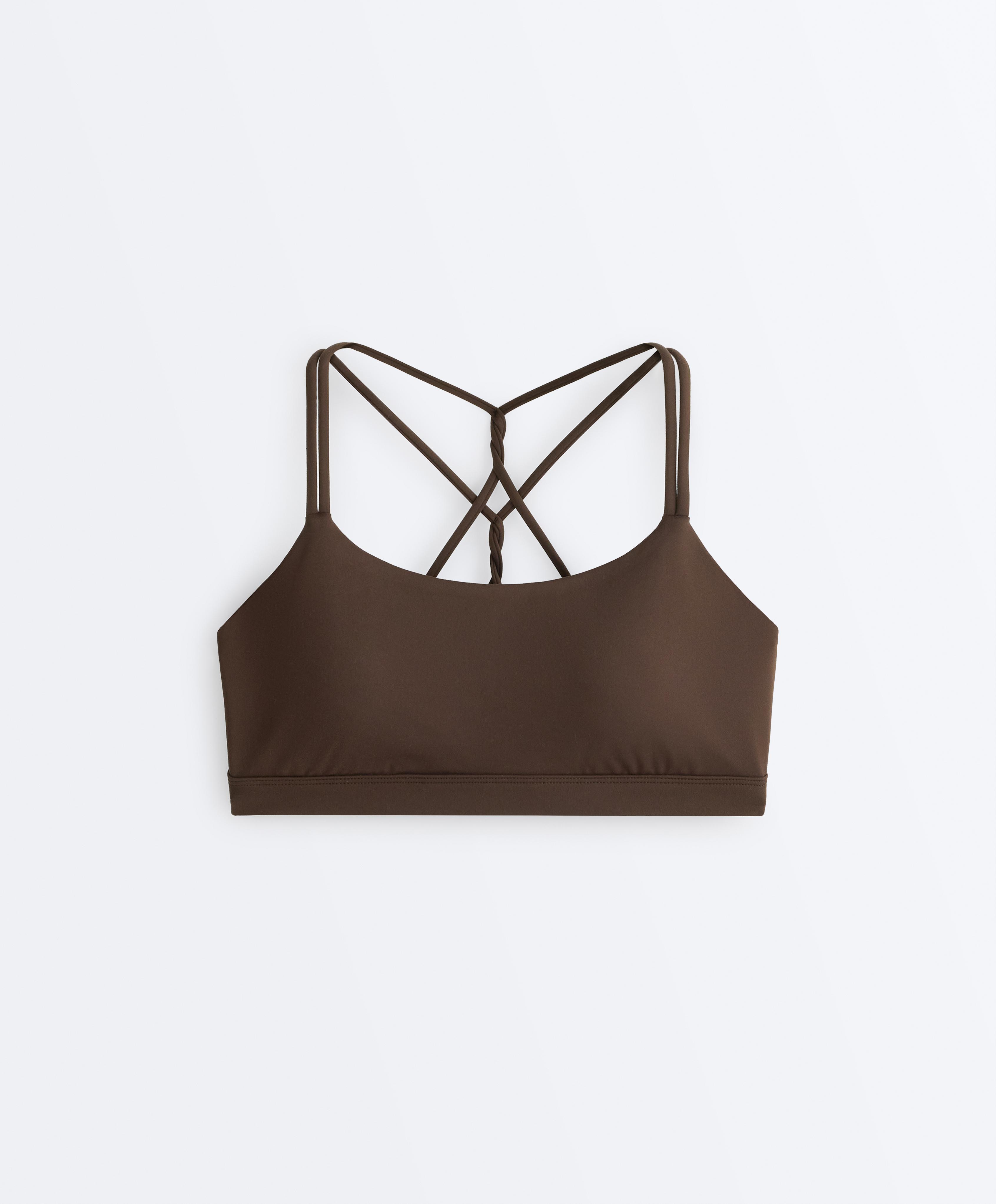 Comfortlux low-support crossover strap sports bra — DARK BROWN