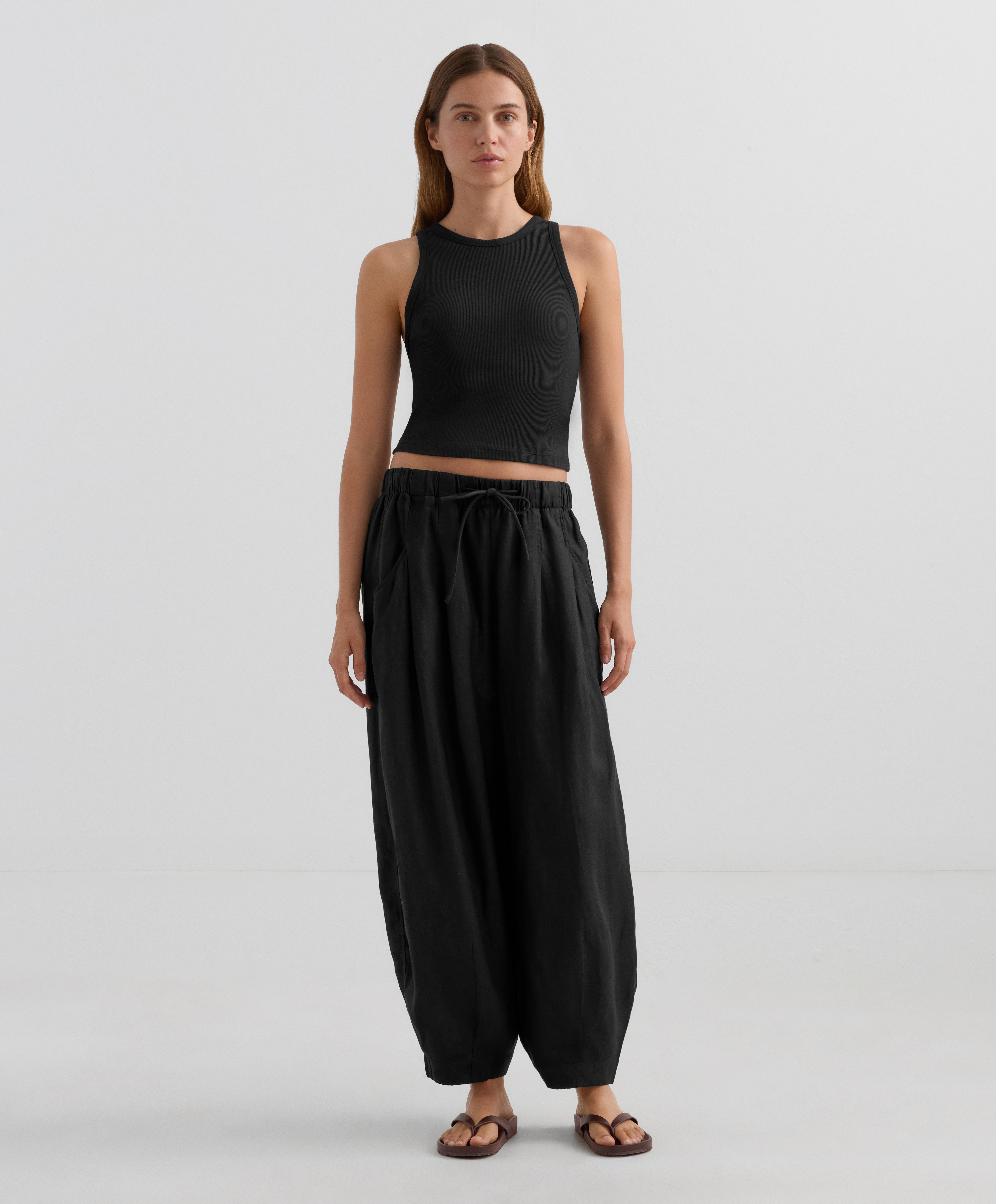 100% linen balloon trousers — BLACK