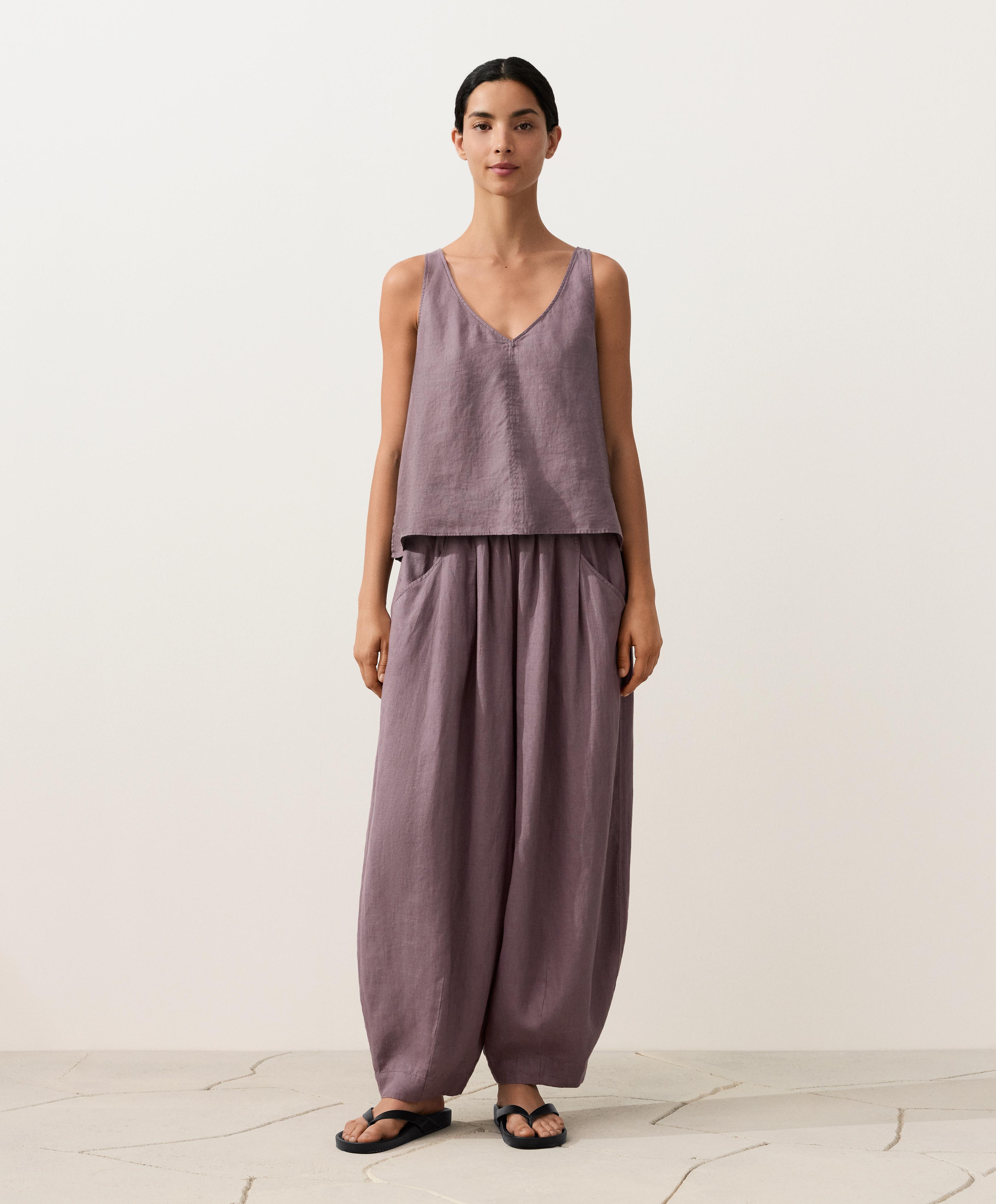 100% linen V-neck strap top — DUSTY LILAC