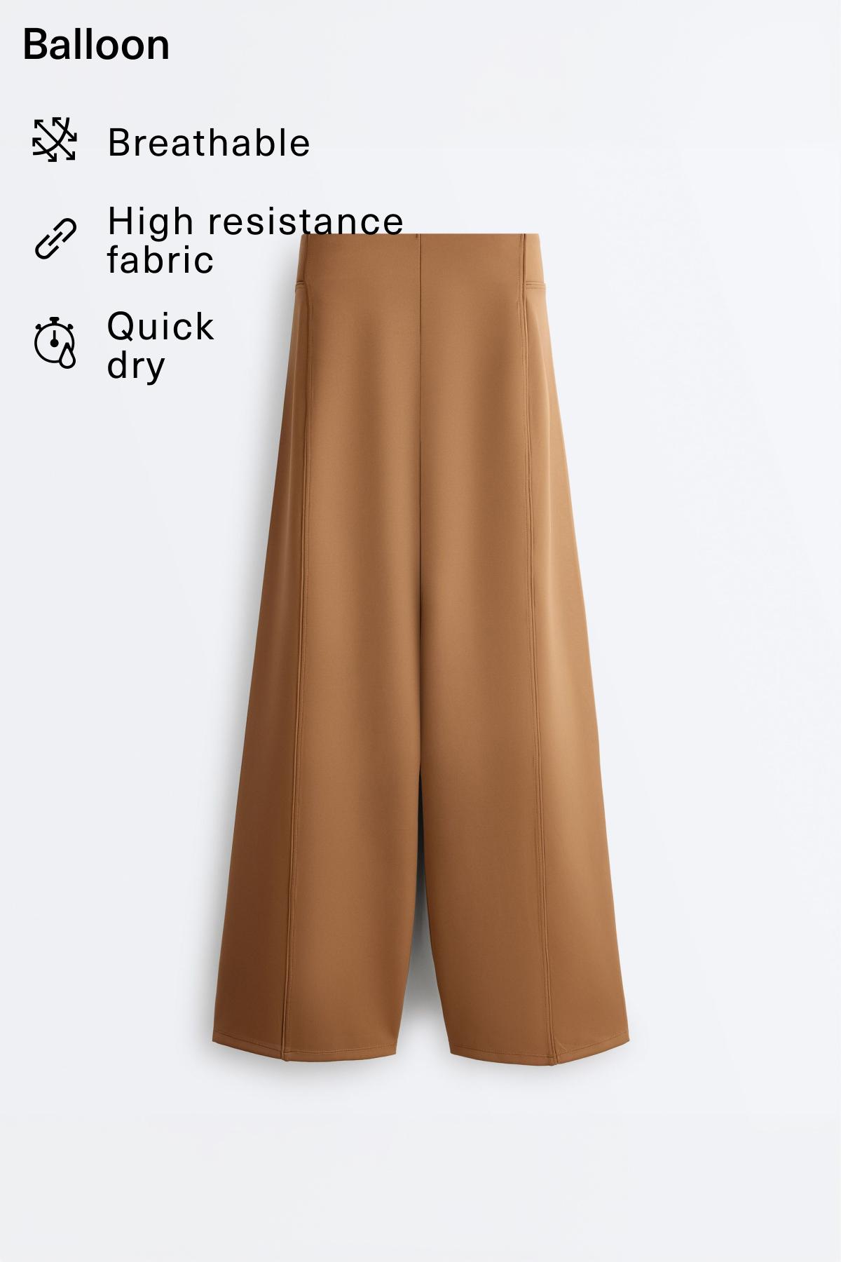 Neoprene effect high rise wide-leg trousers — PALE BROWN