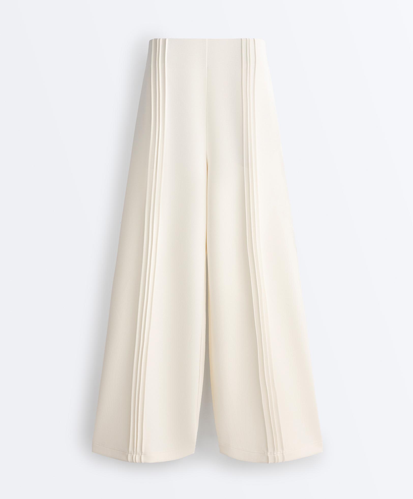 Straight-leg trousers with soft-touch modal and piping — PALE ECRU