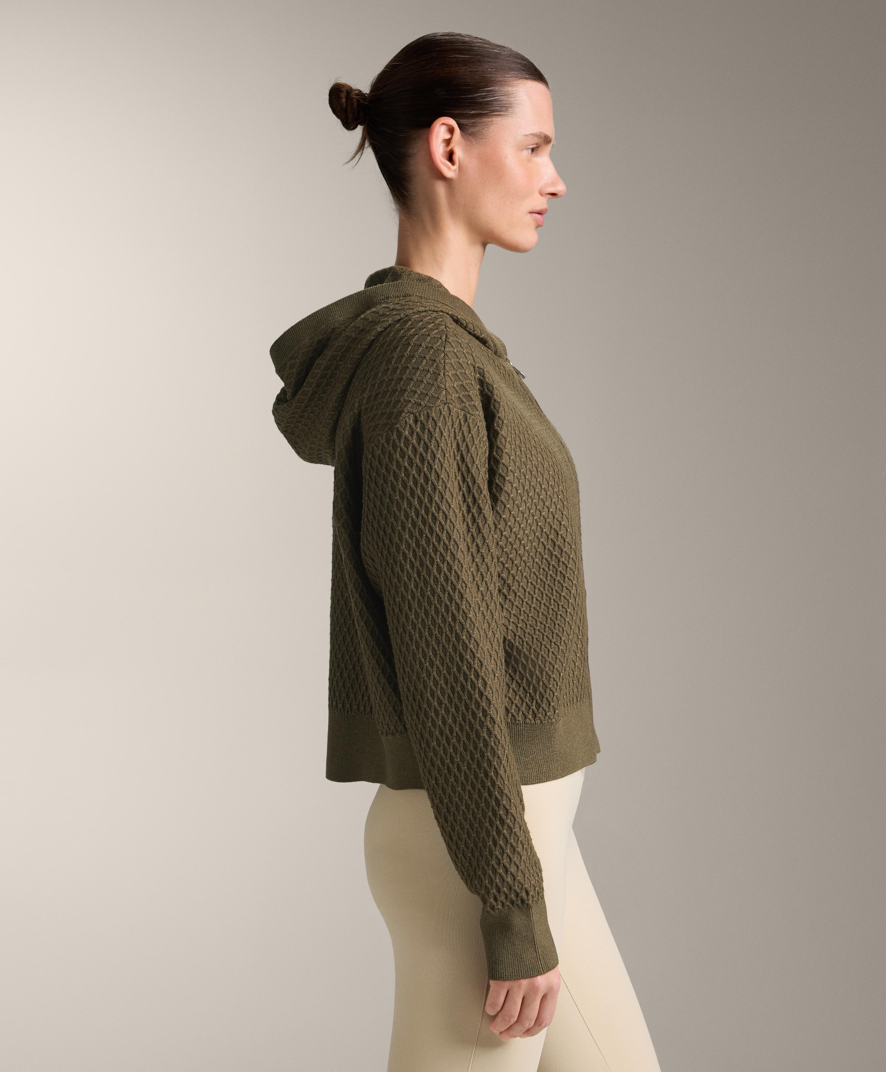 Structured knit hooded jacket — OLIVE GREEN