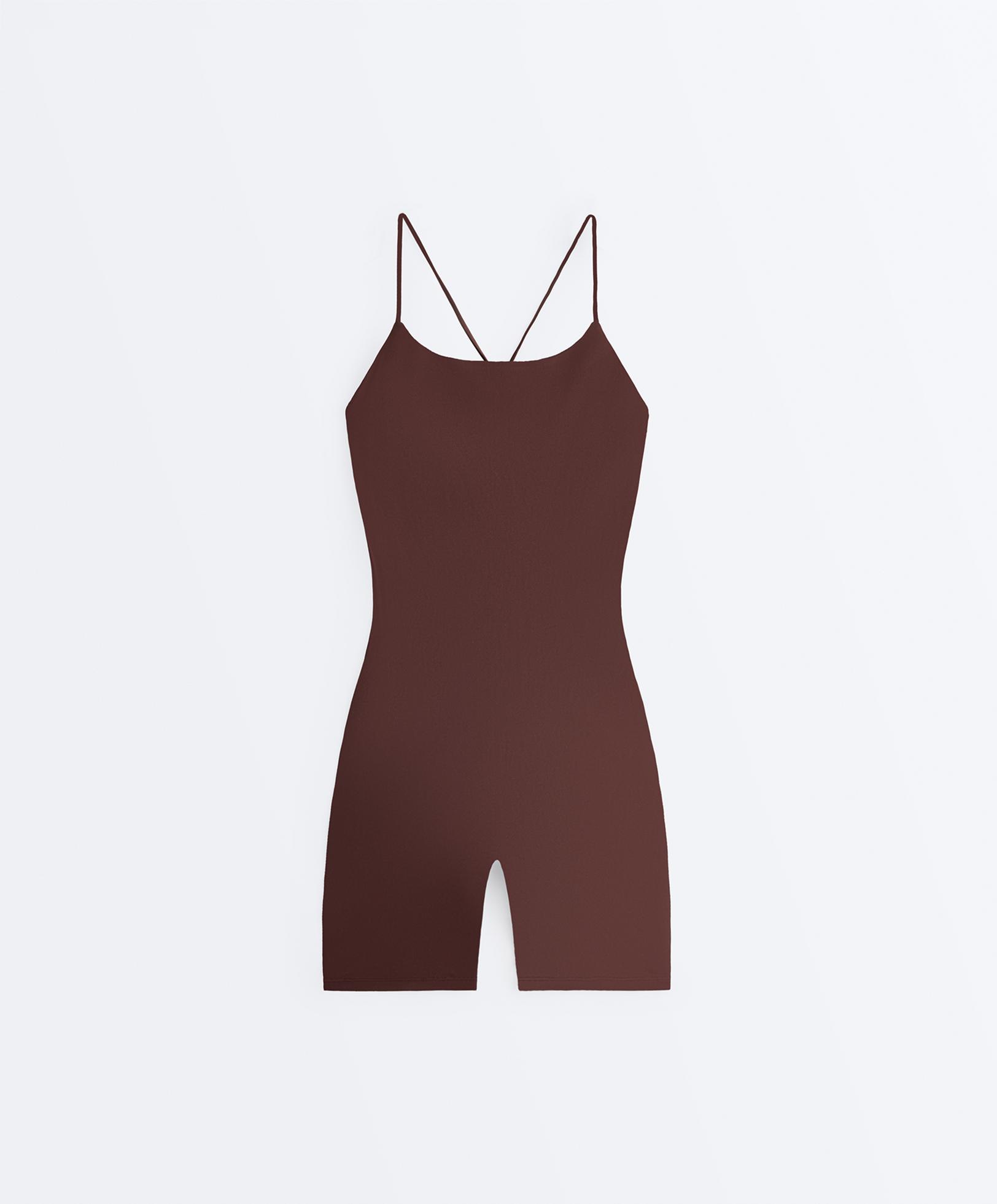 Comfortlux strappy back short jumpsuit — CHOCOLATE