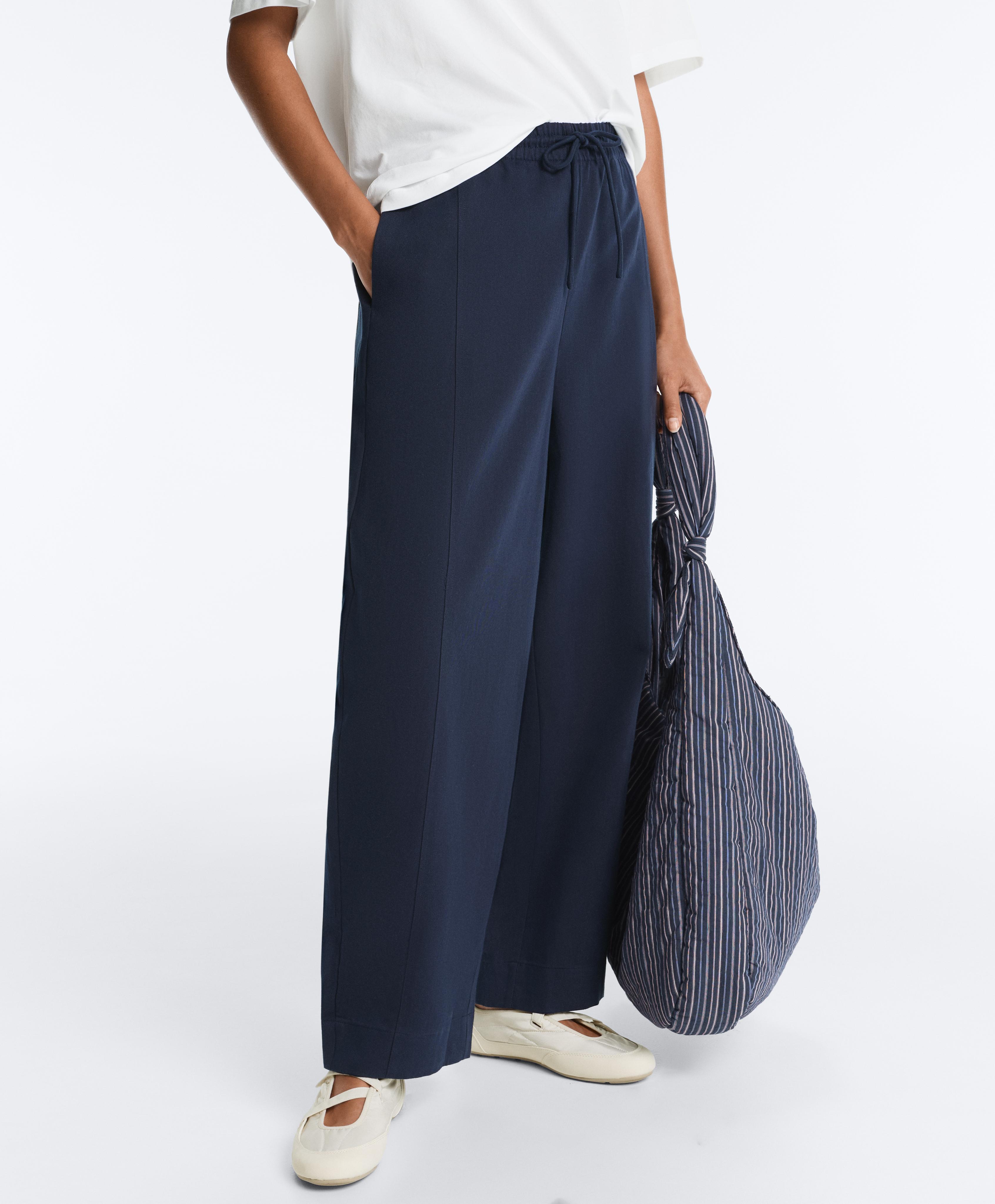 Cotton blend balloon trousers — NAVY BLUE