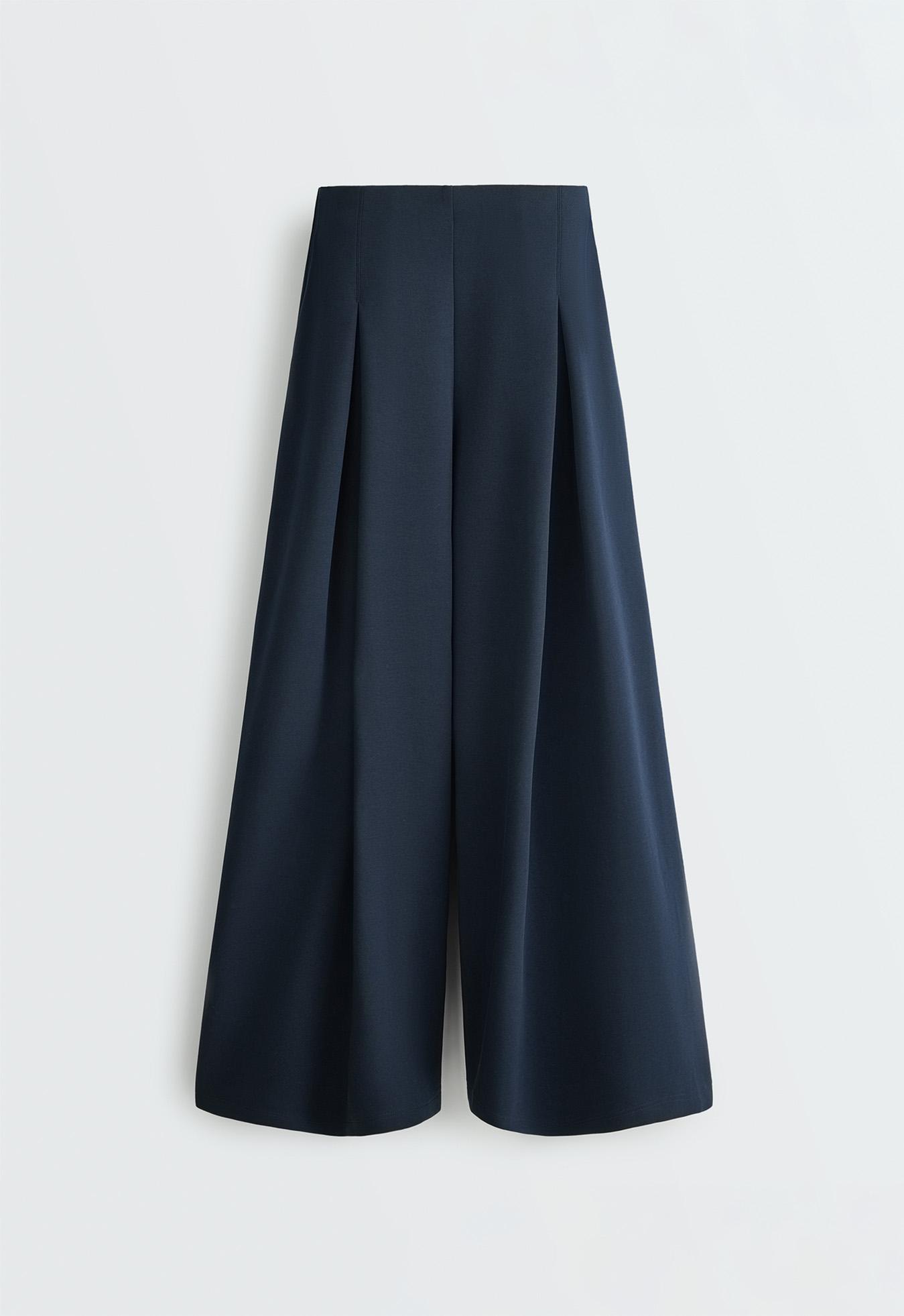 Wide-leg pique trousers with cotton — NAVY BLUE