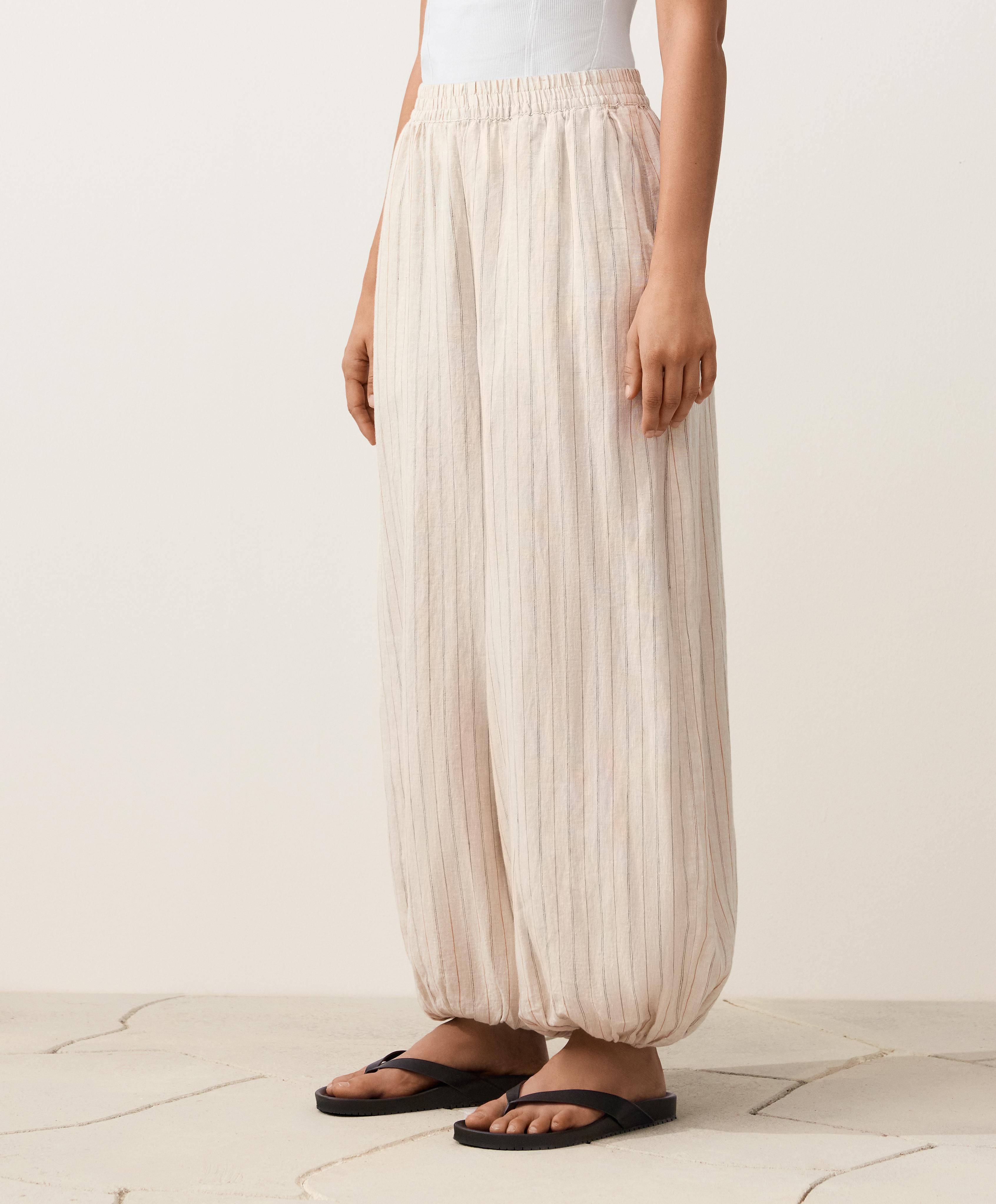 Pantalon bloomer 100 % lin à rayures Pantalon bloomer 100 % lin à rayures