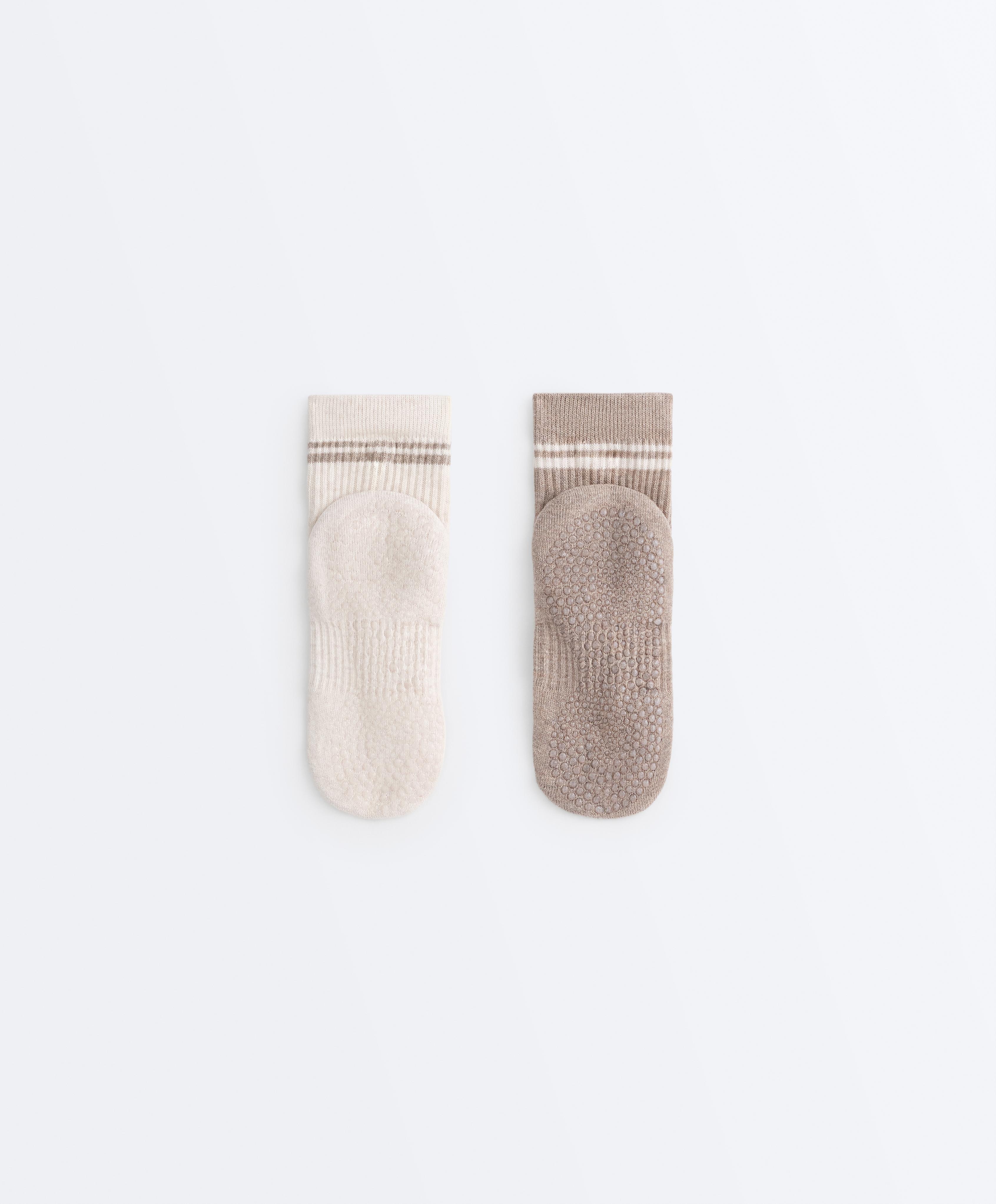 2 pairs of cotton padded quarter yoga and Pilates socks — TAN MELANGE