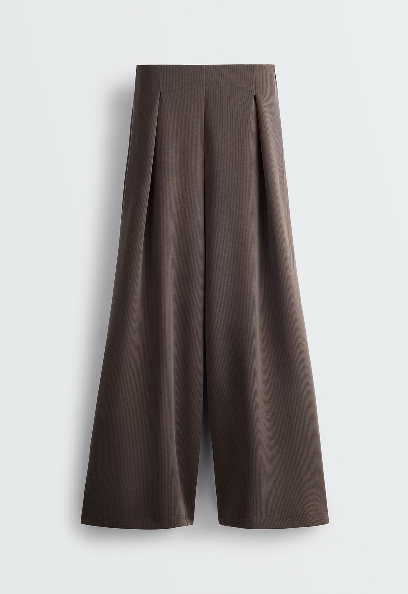 Wide striped trousers with modal — BROWN