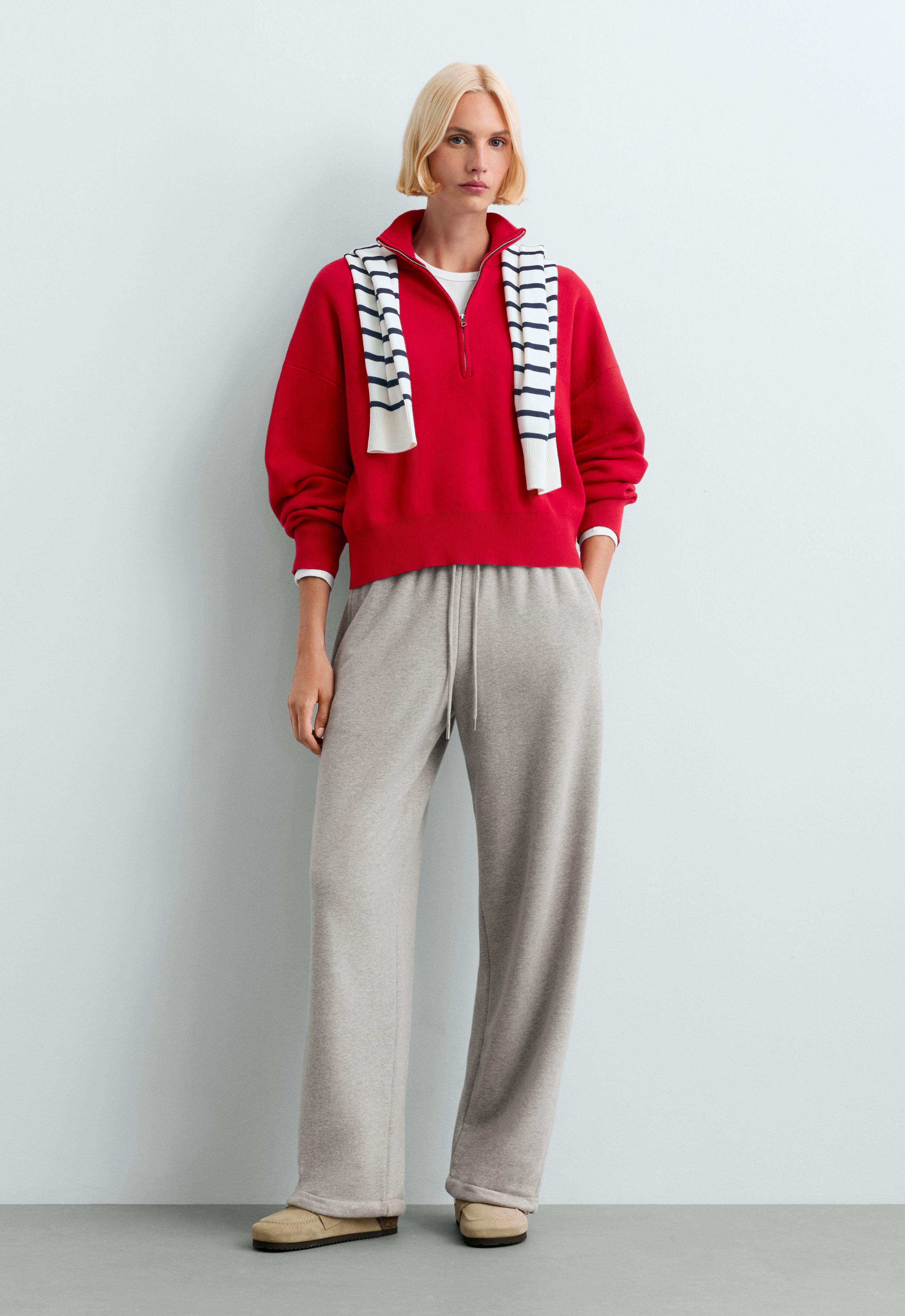 Cotton-blend half-zip knit jumper