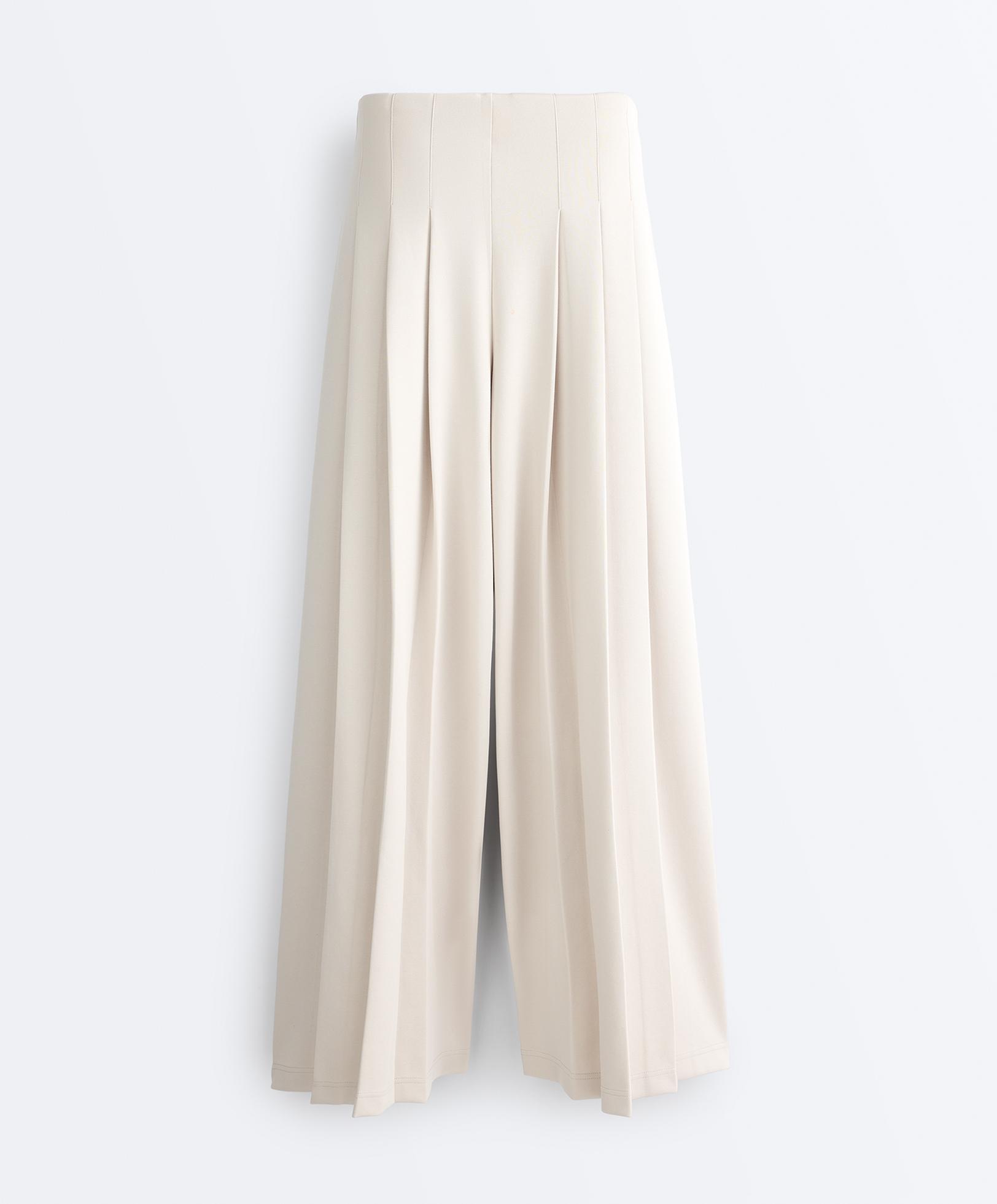 Cotton wide-leg pique trousers with pleats — PALE MINK