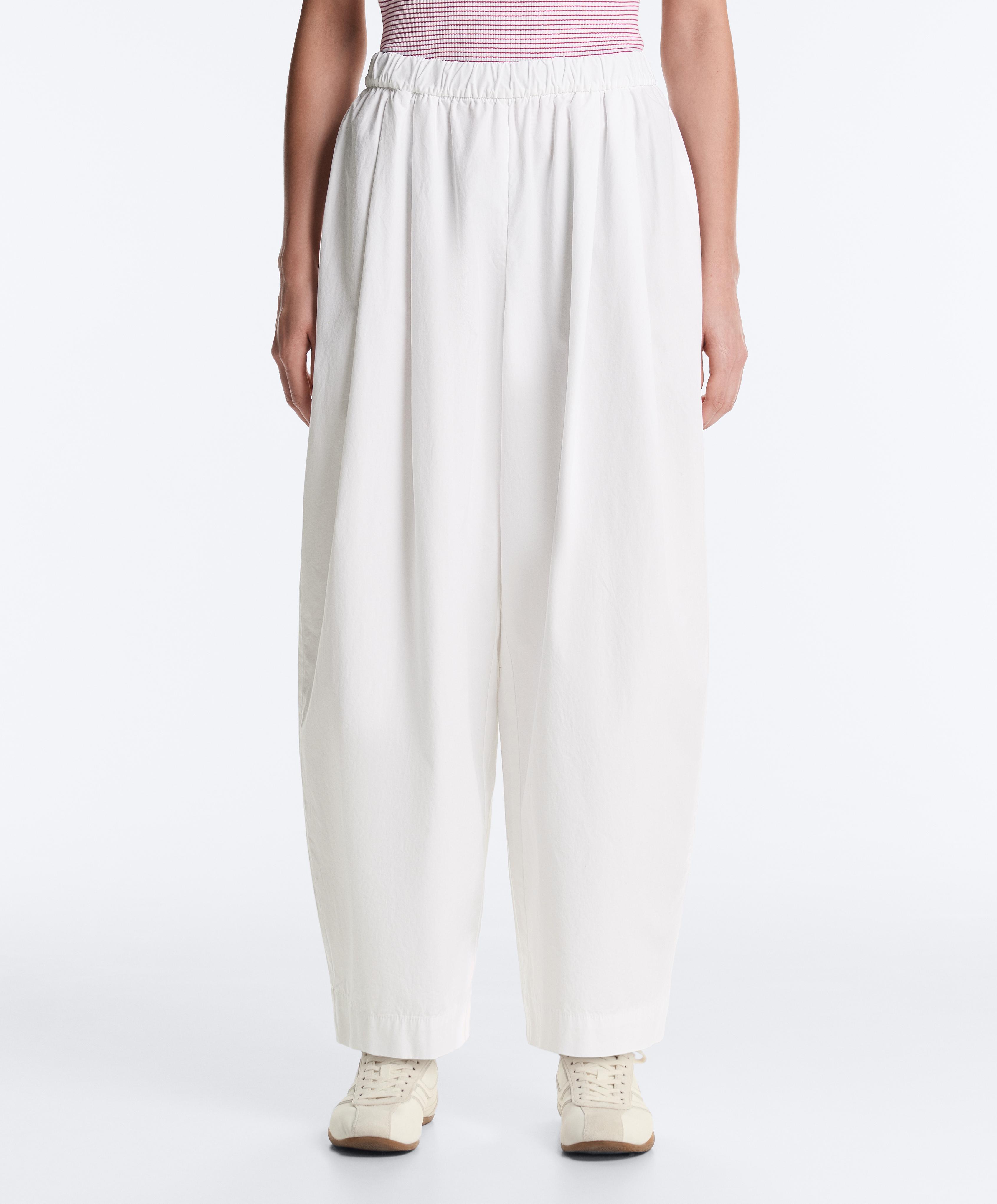 Pleated 100% cotton tapered trousers — WHITE 