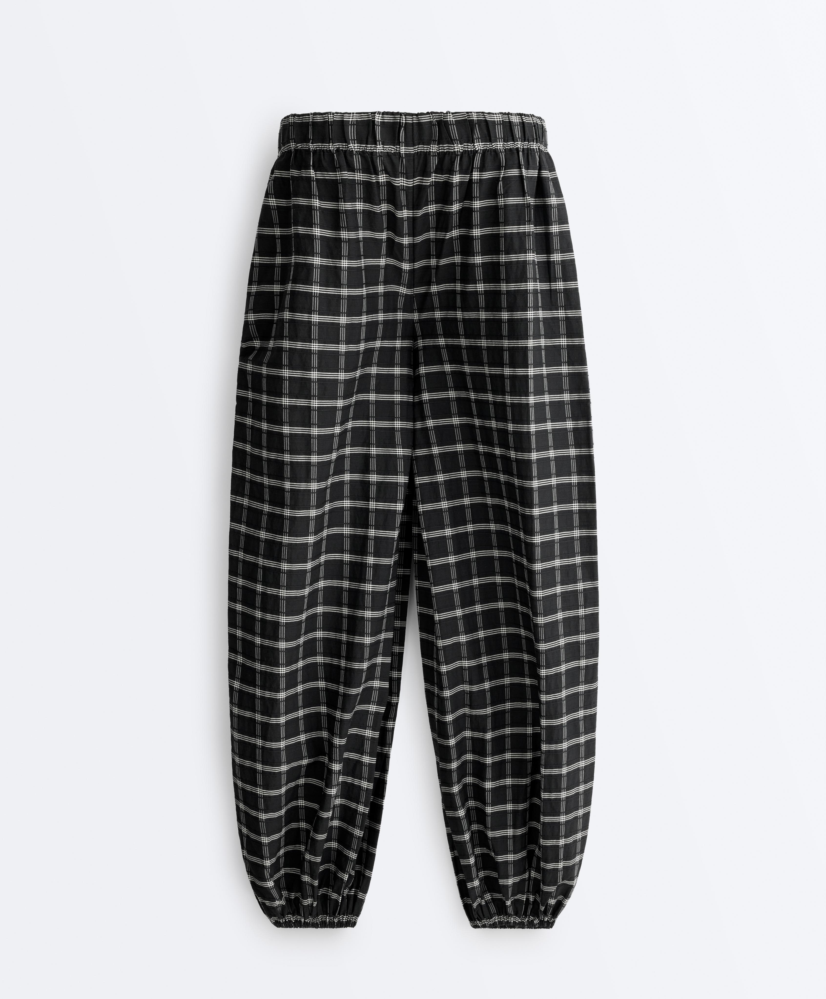 Check cotton bloomer trousers — BLACK