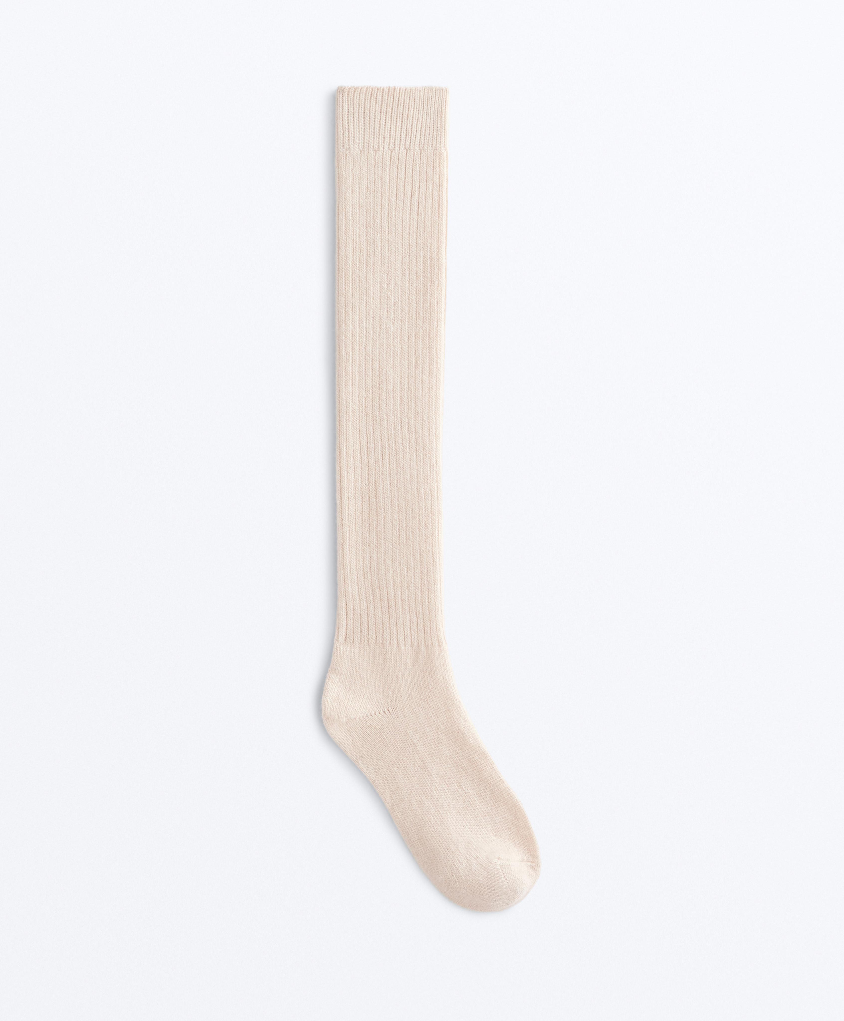 18% cashmere 13% wool long socks — STONE               
