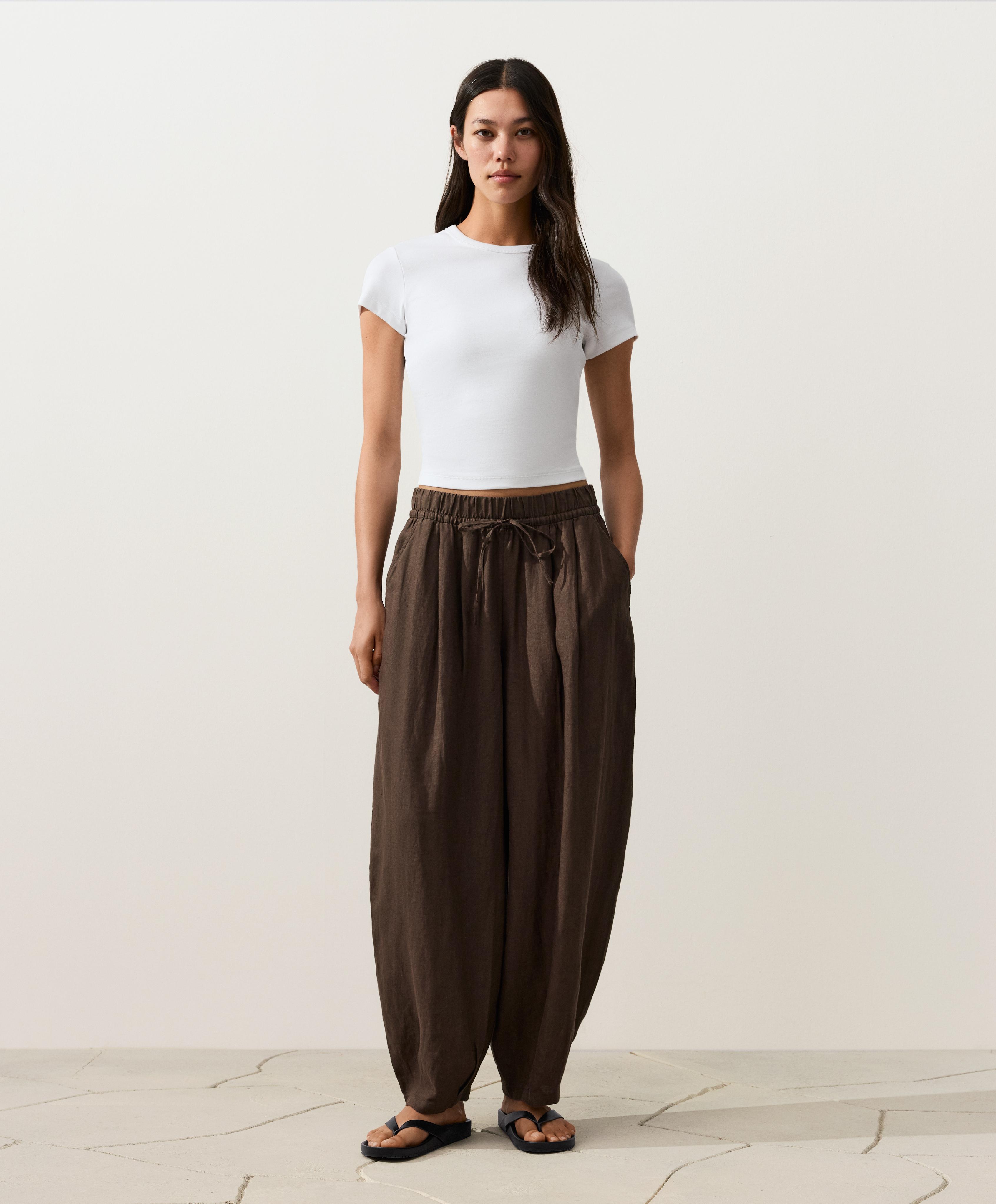 100% linen balloon trousers — DARK BROWN