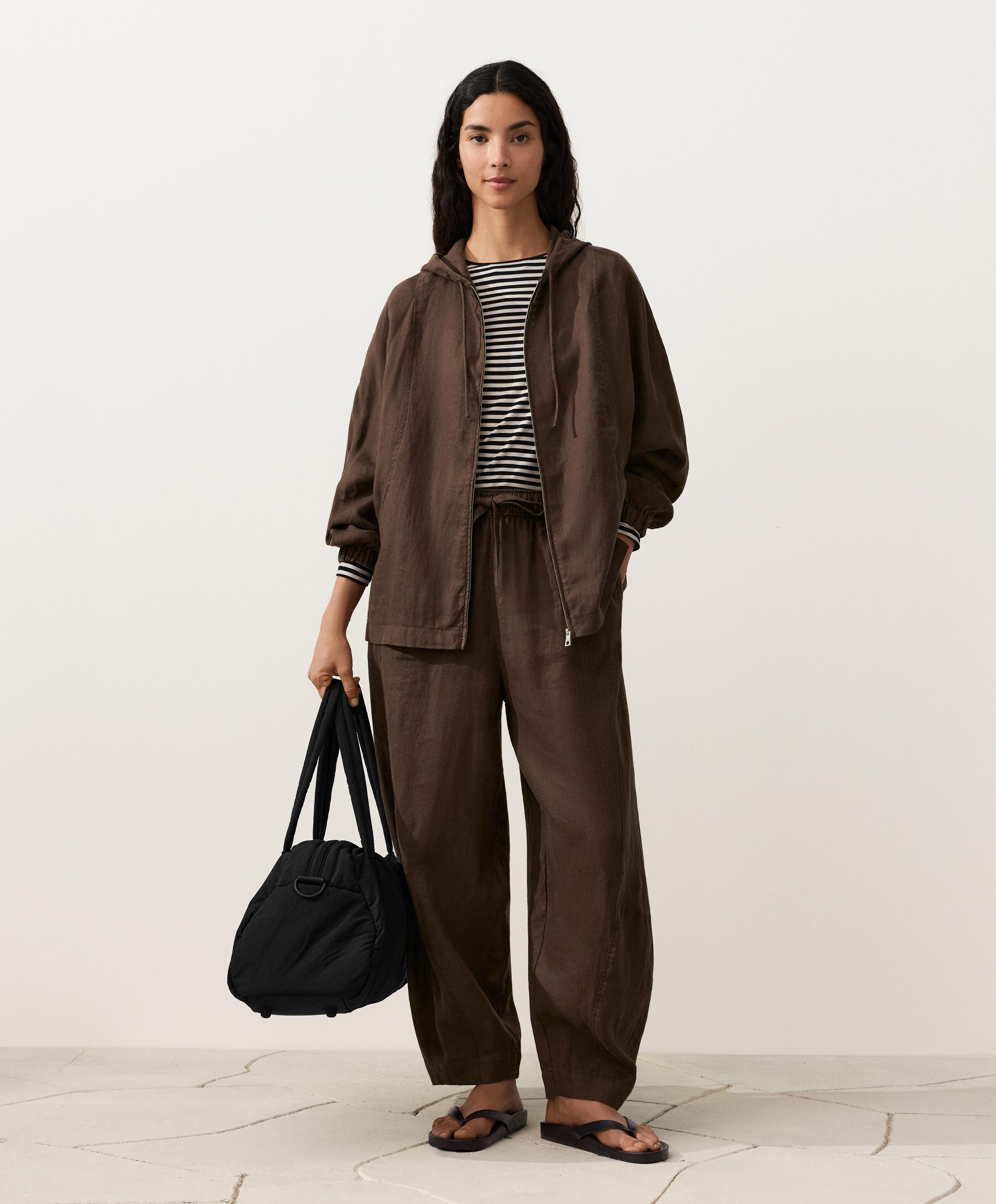 100% linen balloon trousers — DARK BROWN