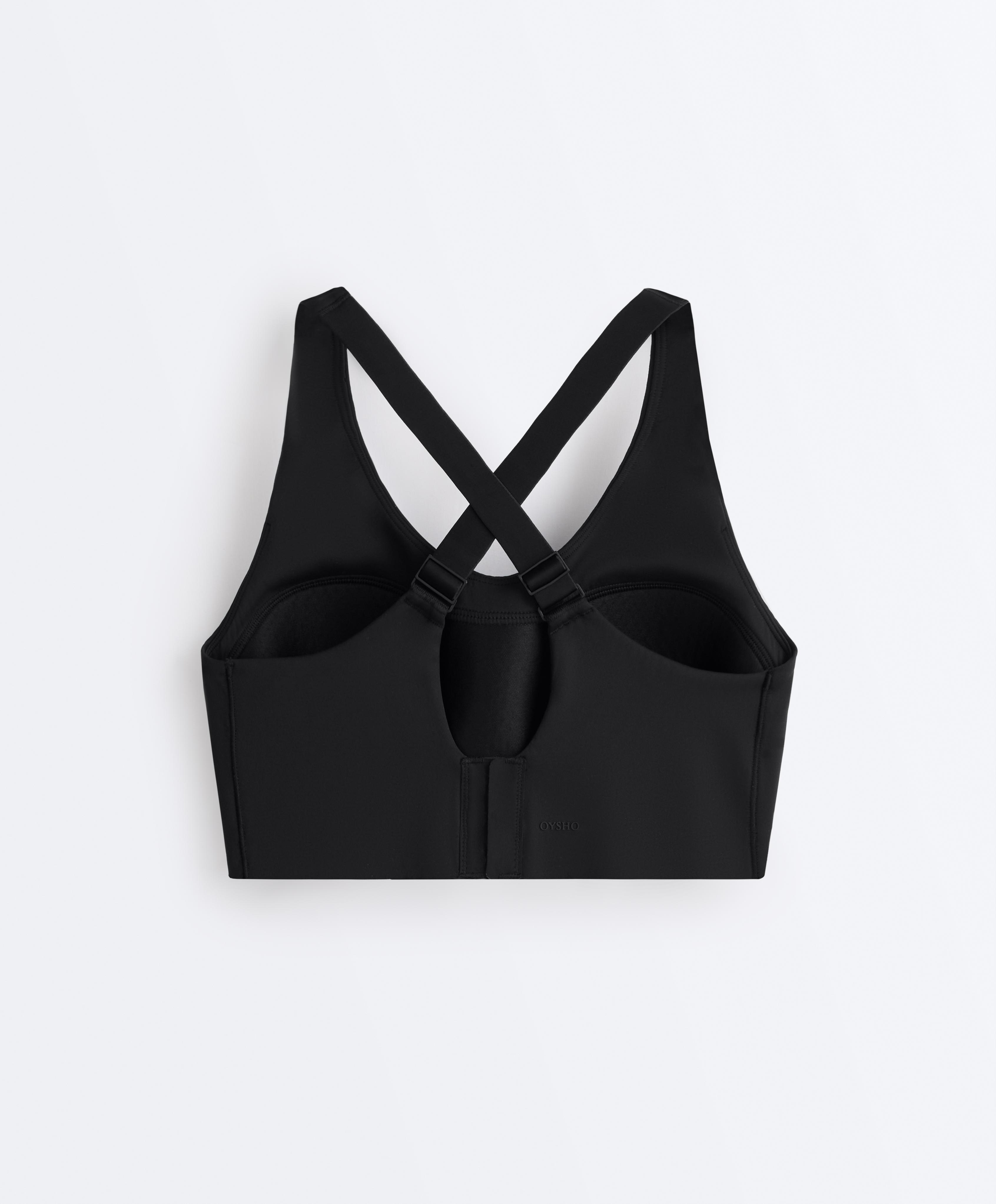 High-support Compressive sports bra with crossover back — BLACK