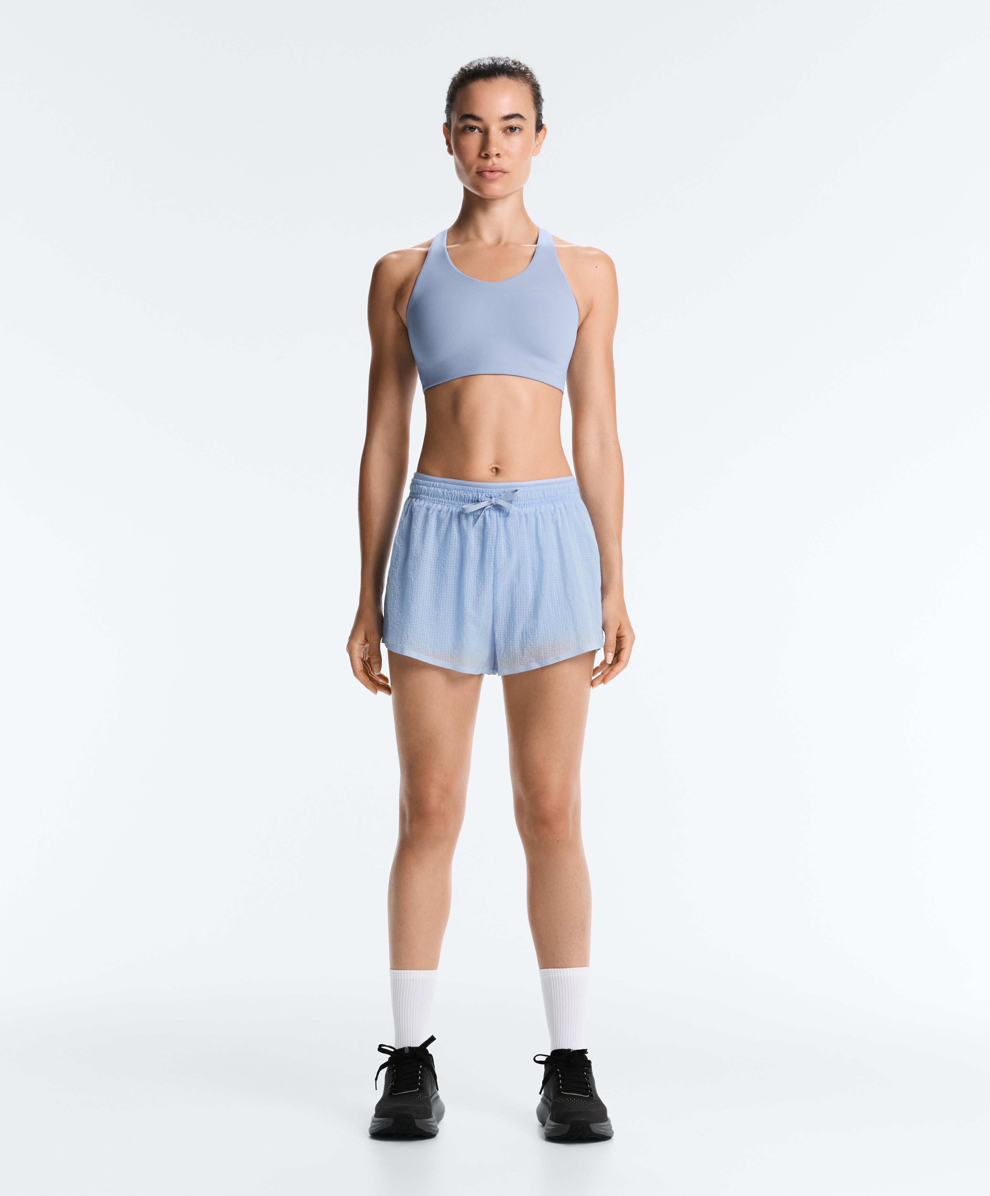 Technical 2-in-1 checked mid-rise shorts — MID GREY-BLUE