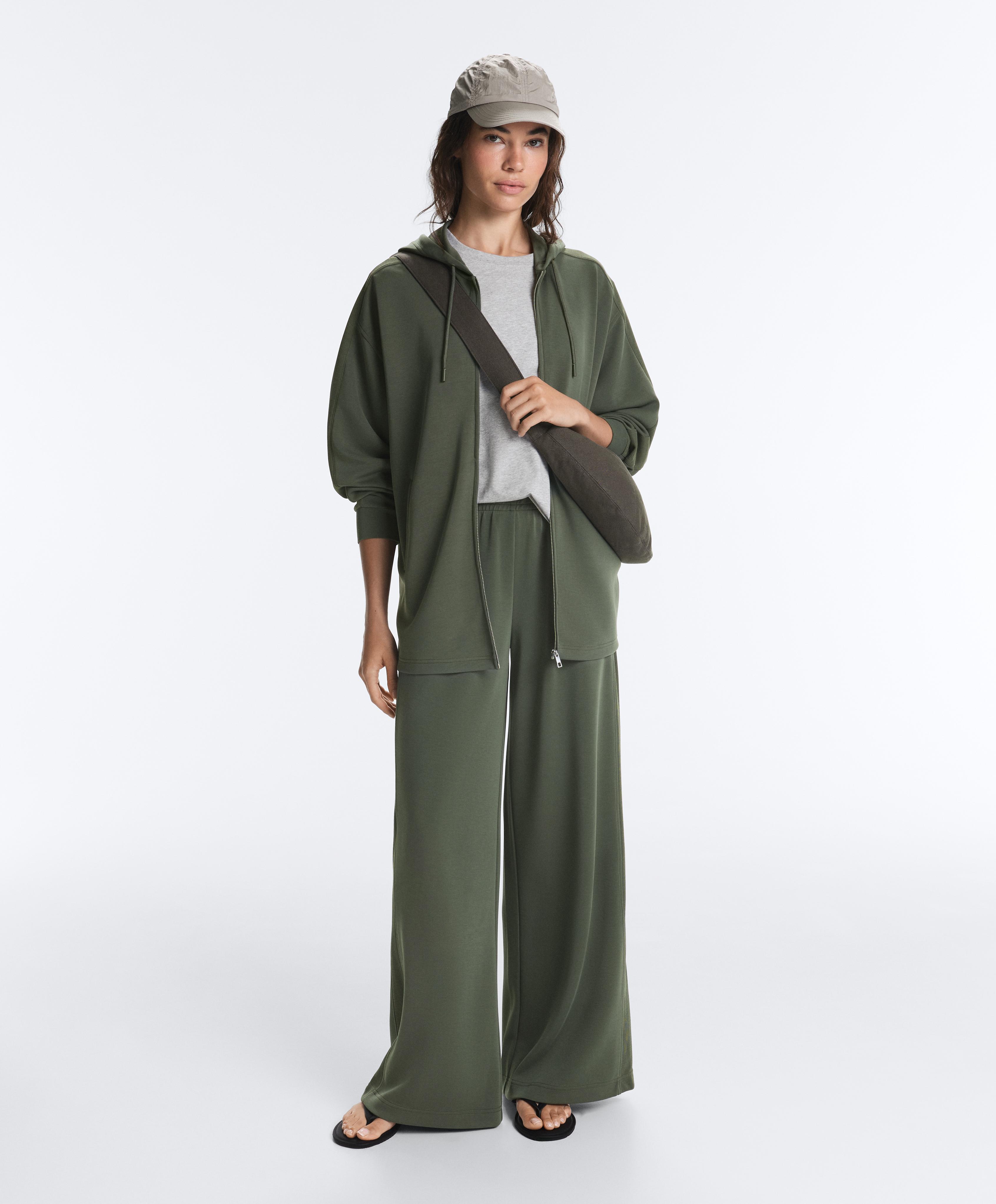 Long jacket with rib details and soft-touch modal — KHAKI