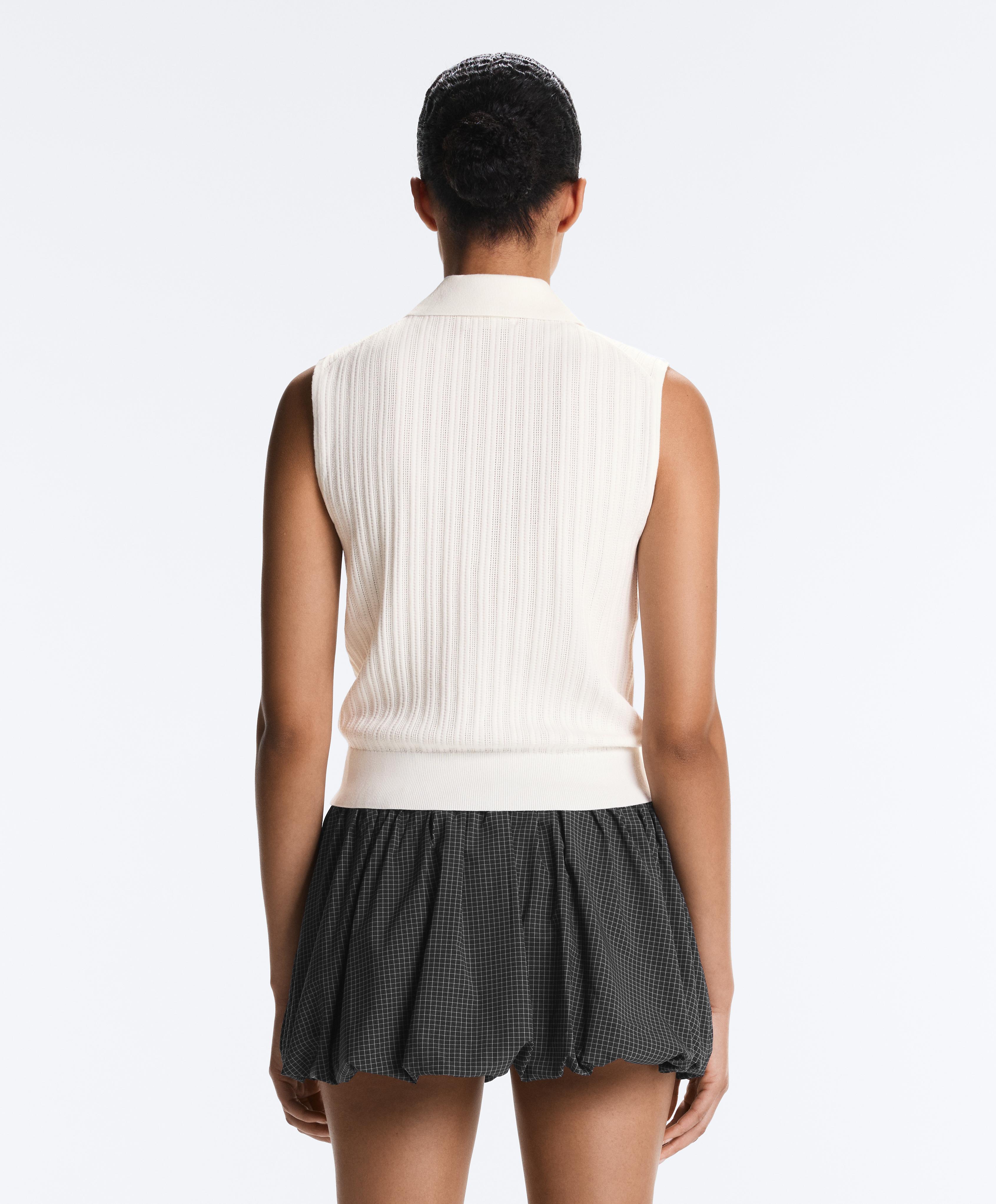 Sleeveless open knit jumper — WHITE 