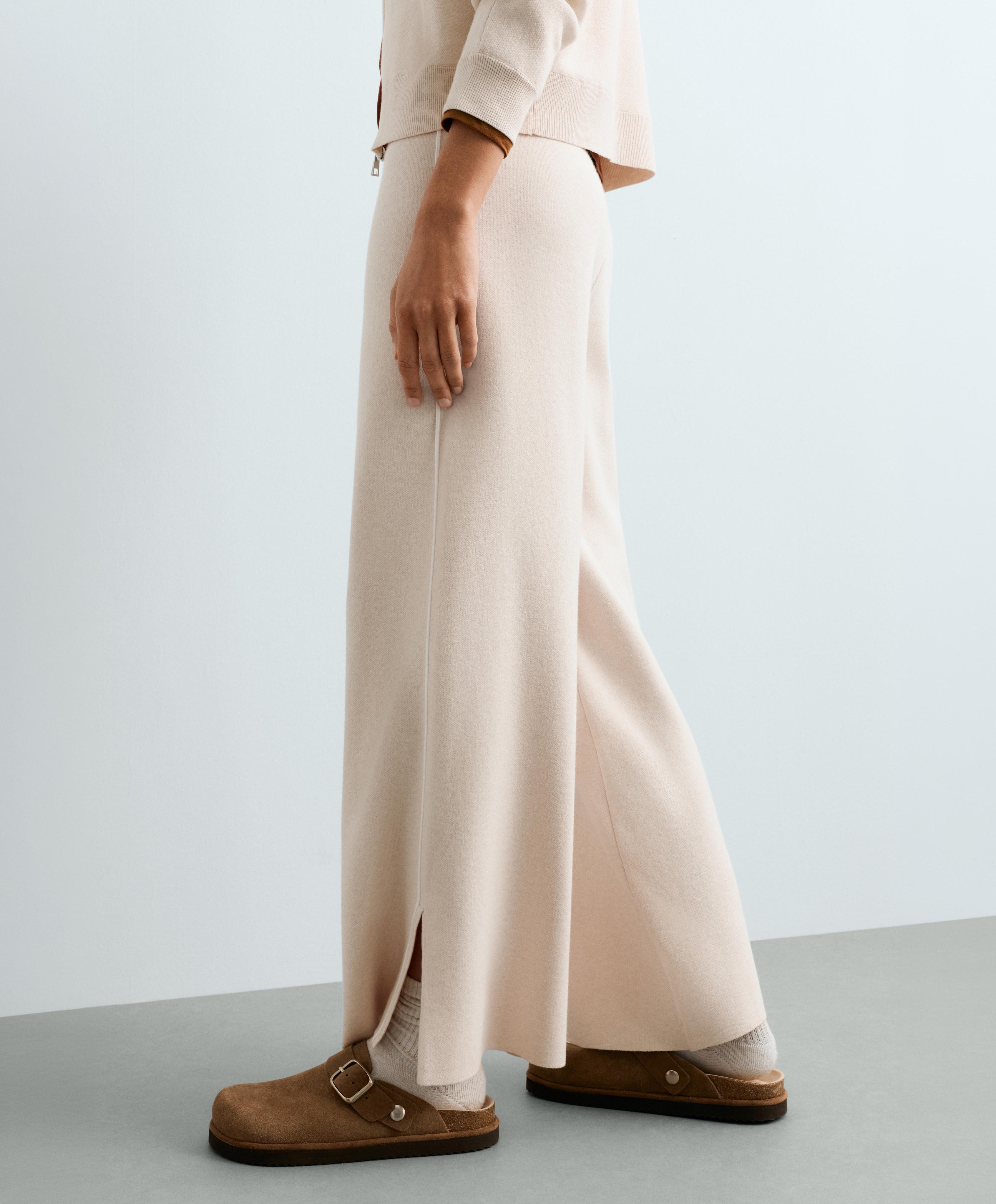 Wide-leg contrast piping trousers — ECRU