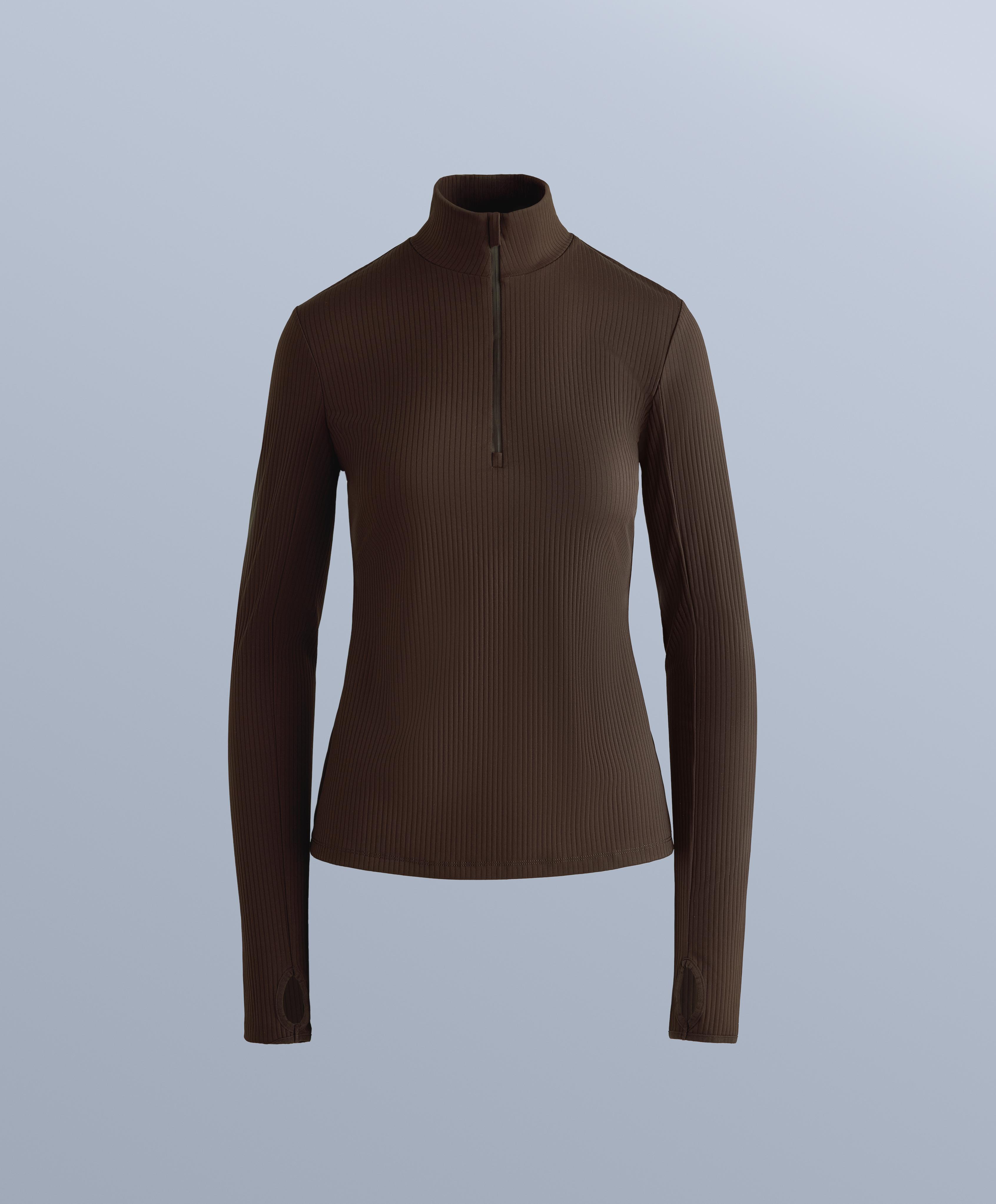 Thermal base layer rib T-shirt — DARK REDDISH‑BROWN