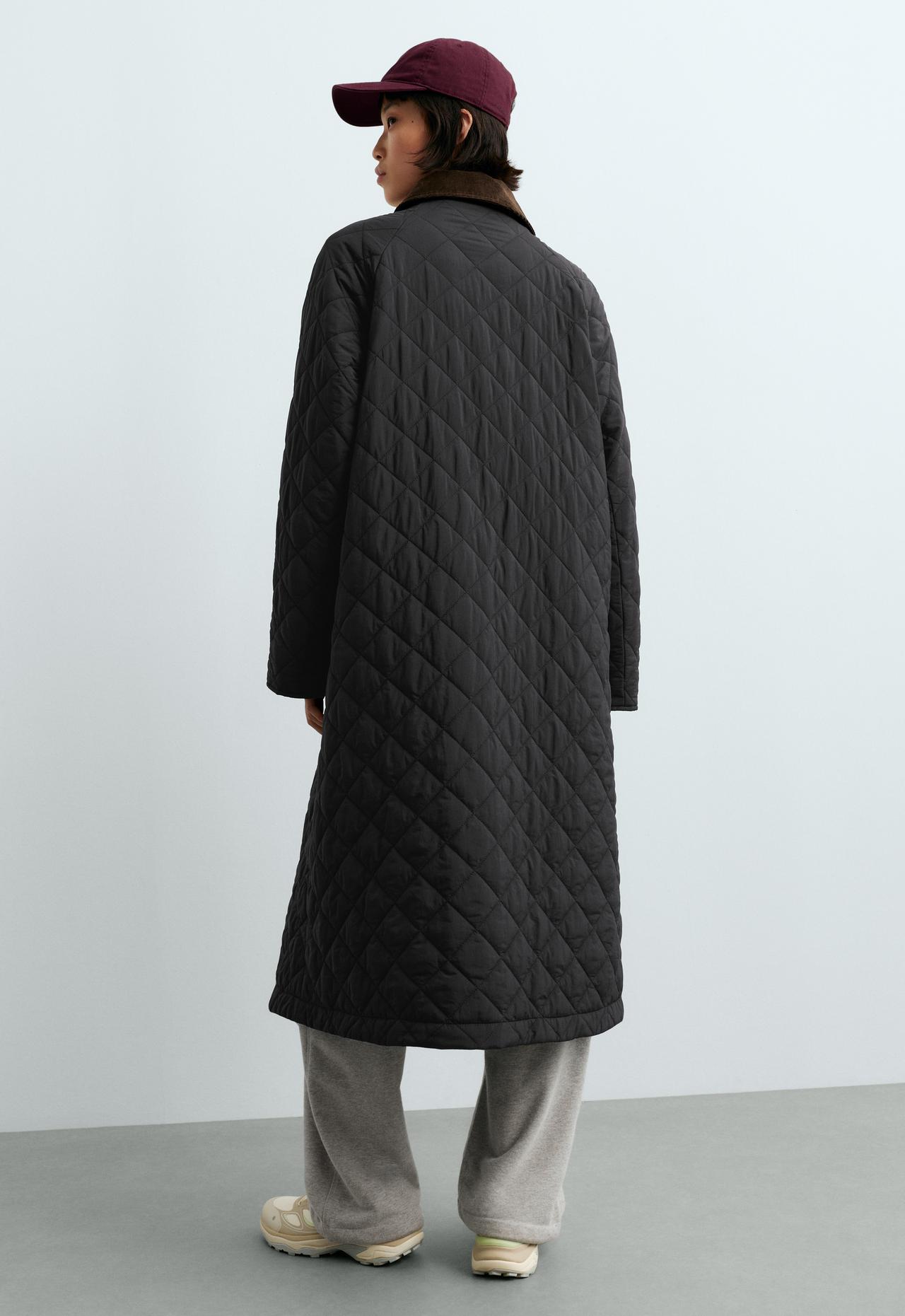 Long padded Fellex® jacket with AEROGEL and contrast collar — BLACK