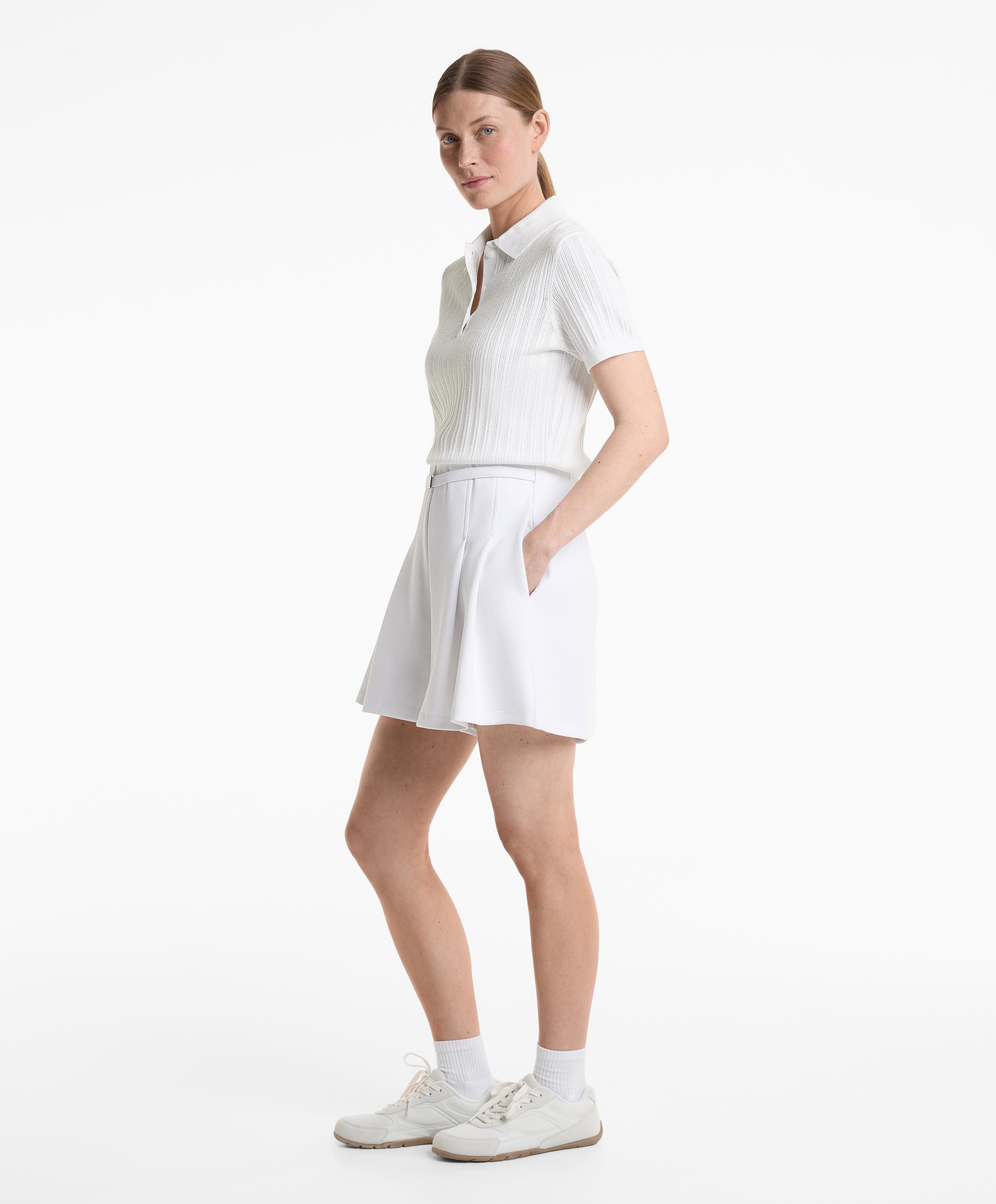Pointelle knit polo shirt — WHITE