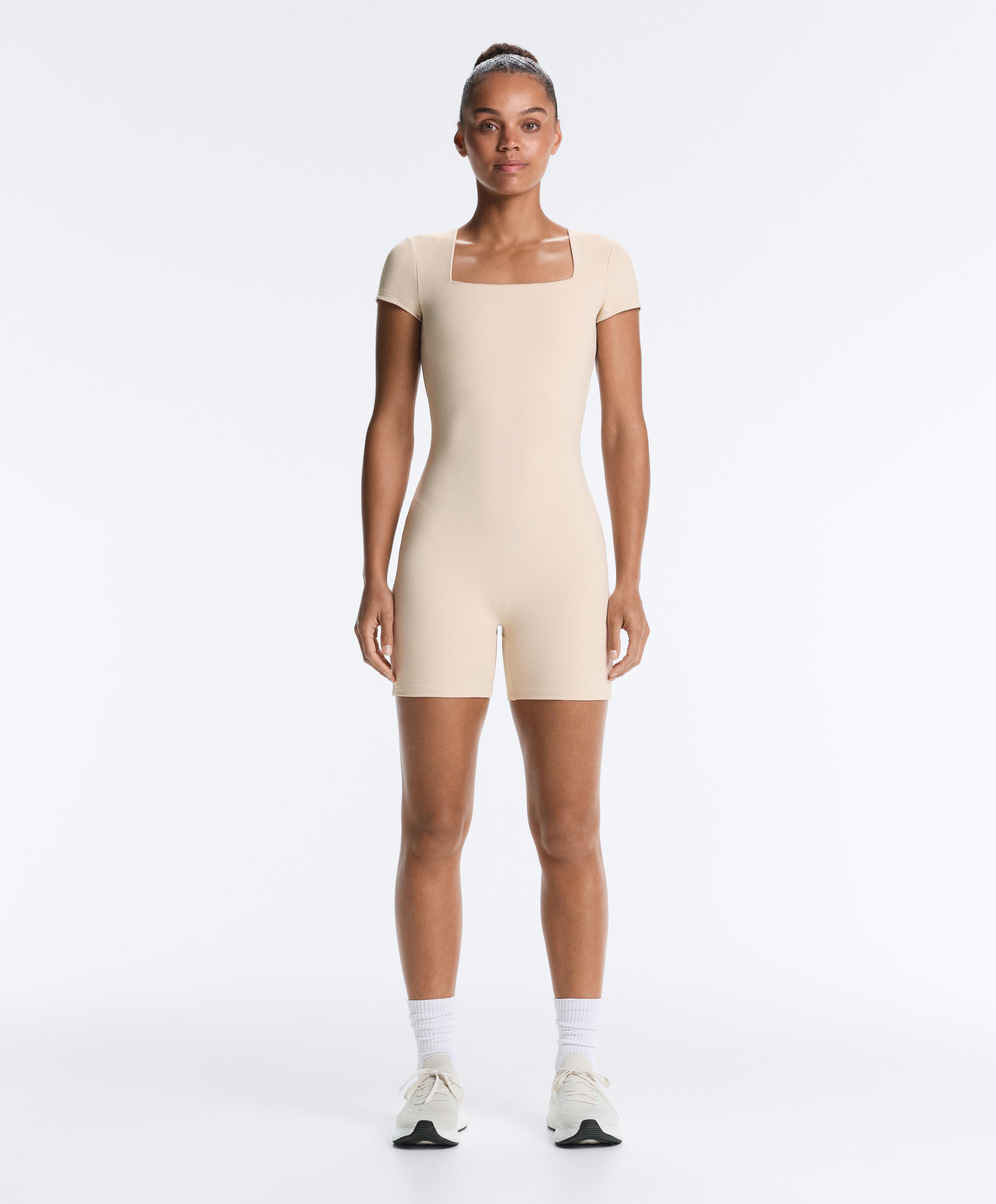 Evermove square neck short jumpsuit — PALE MINK