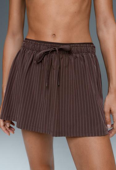 Pinstripe double-waist mini skirt — CHOCOLATE 4