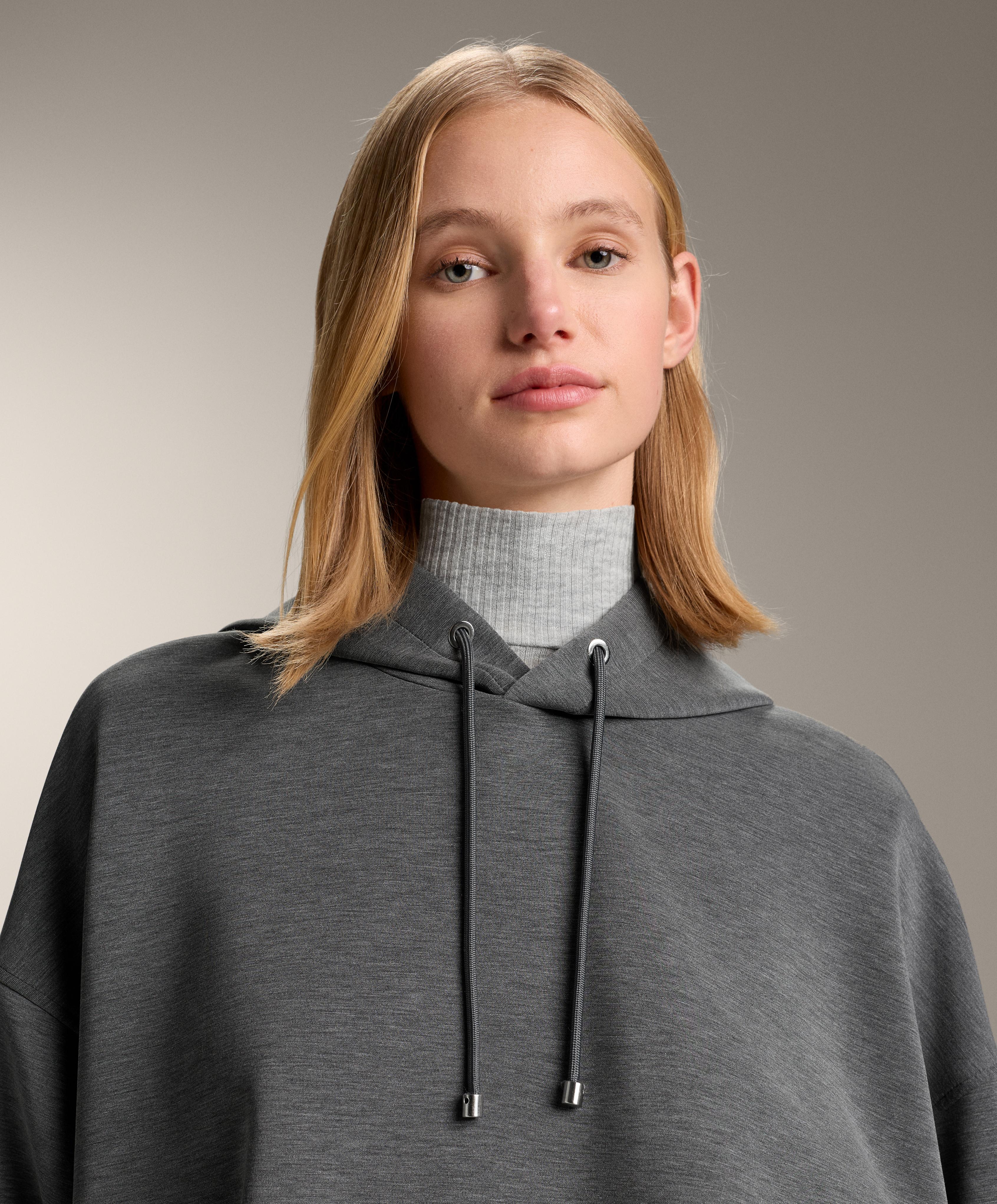 Boxy hooded sweatshirt with brushed modal marl — ASPHALT GREY