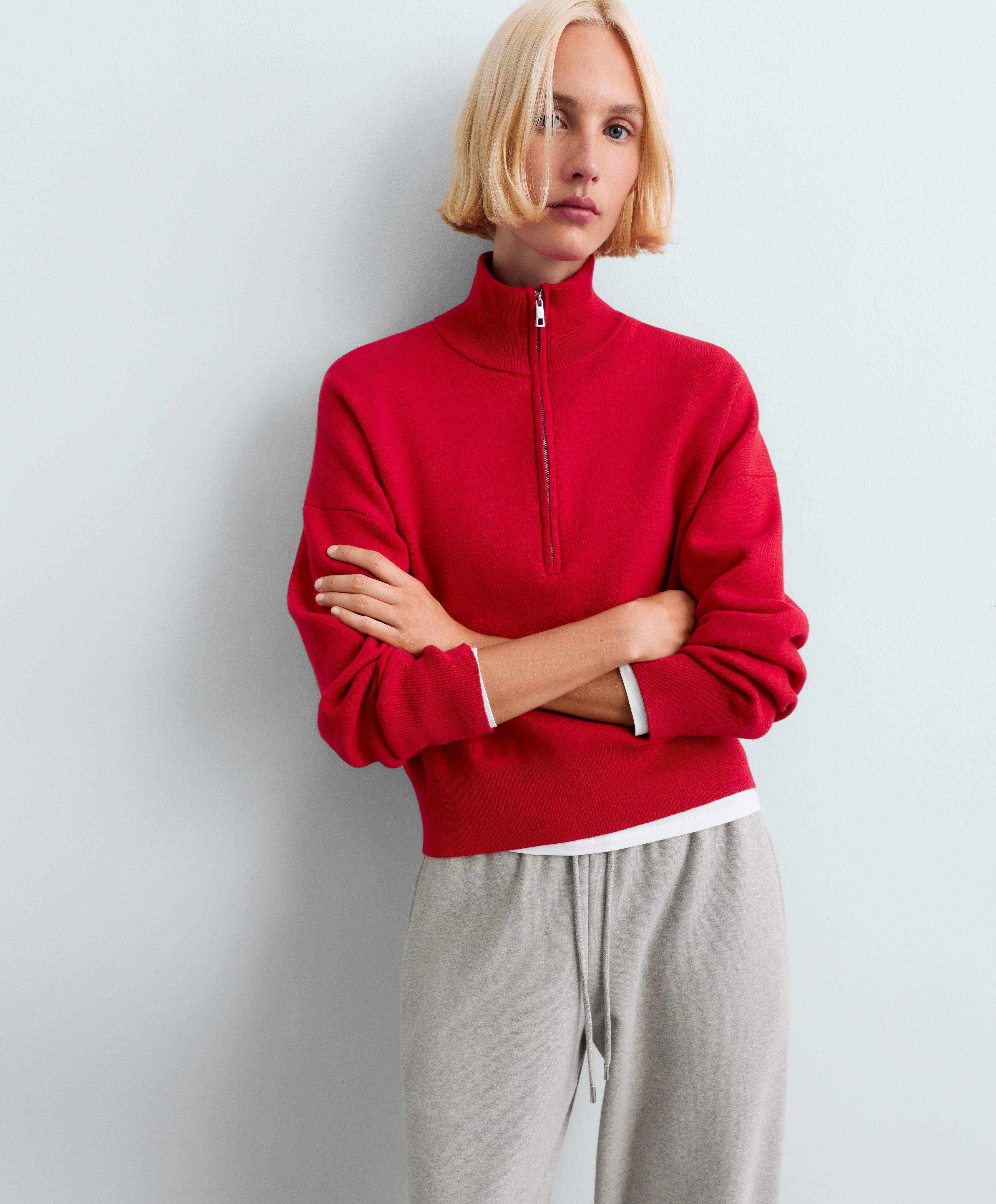 Cotton-blend half-zip knit jumper — STRAWBERRY