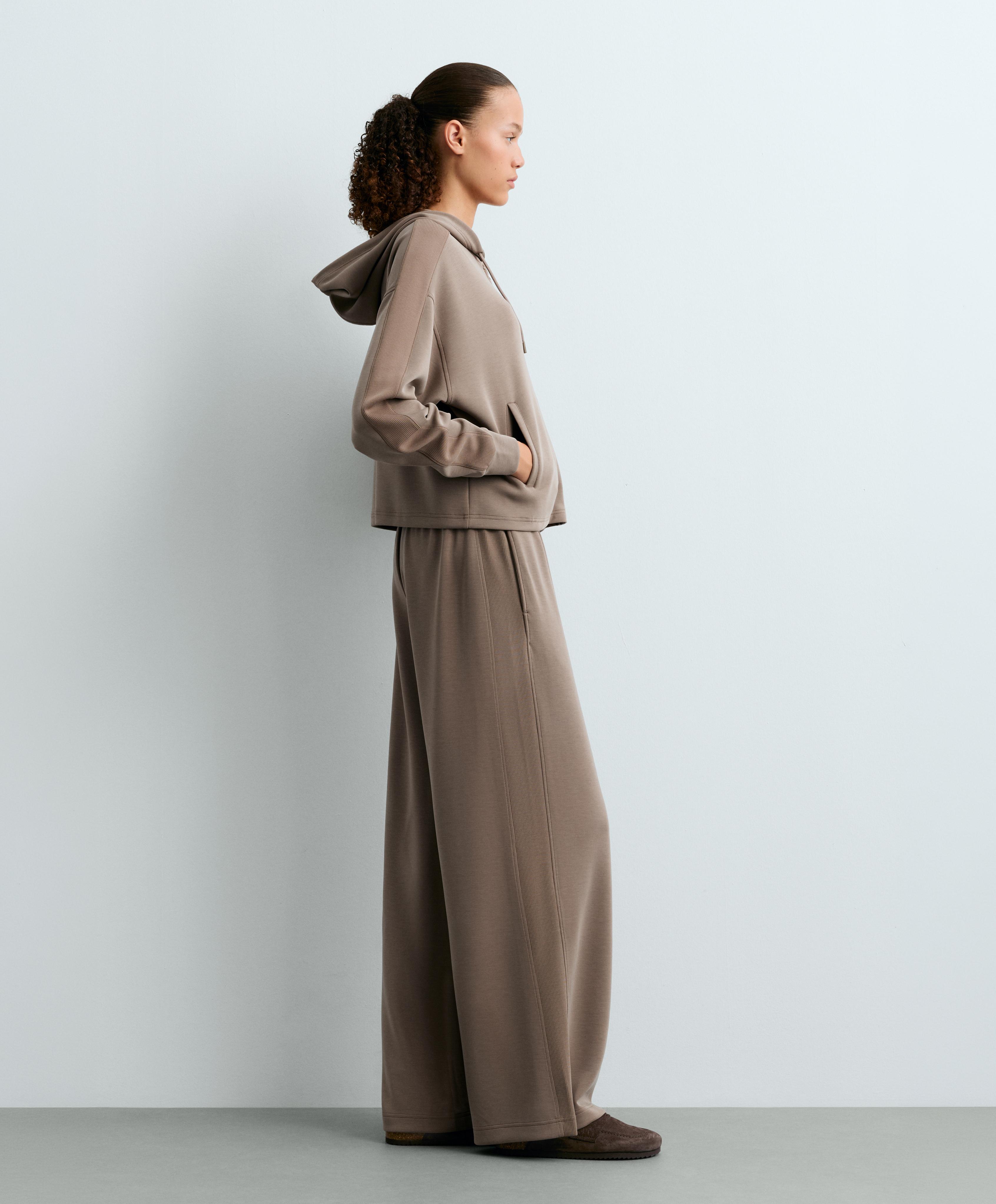 Soft-touch modal wide straight-leg rib trousers — MINK