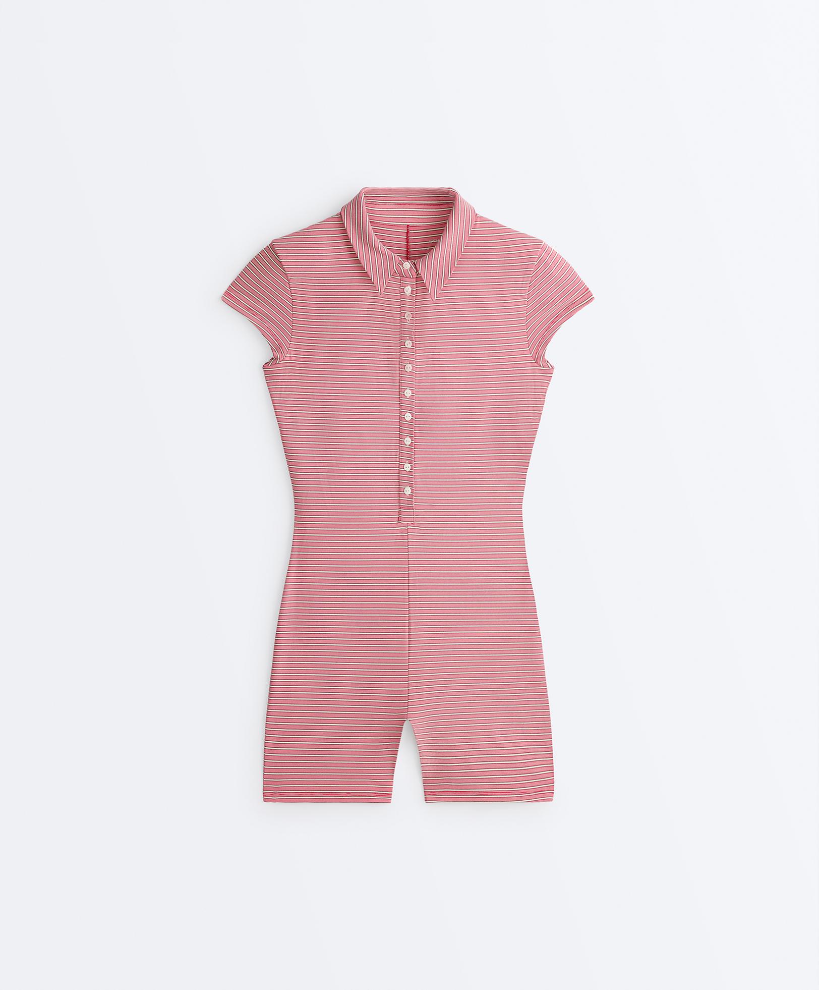 Comfortlux striped short jumpsuit — RED