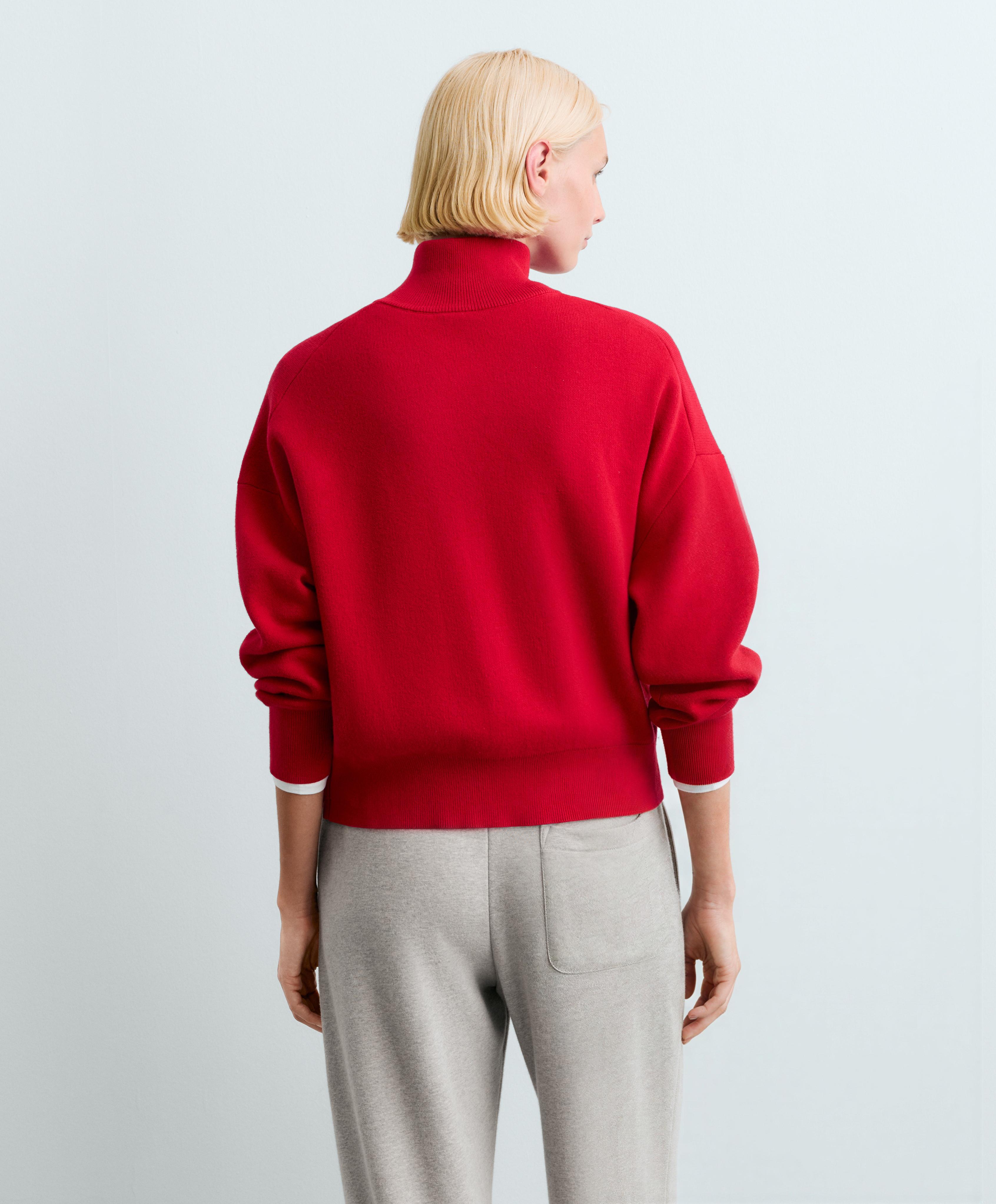 Cotton-blend half-zip knit jumper — STRAWBERRY