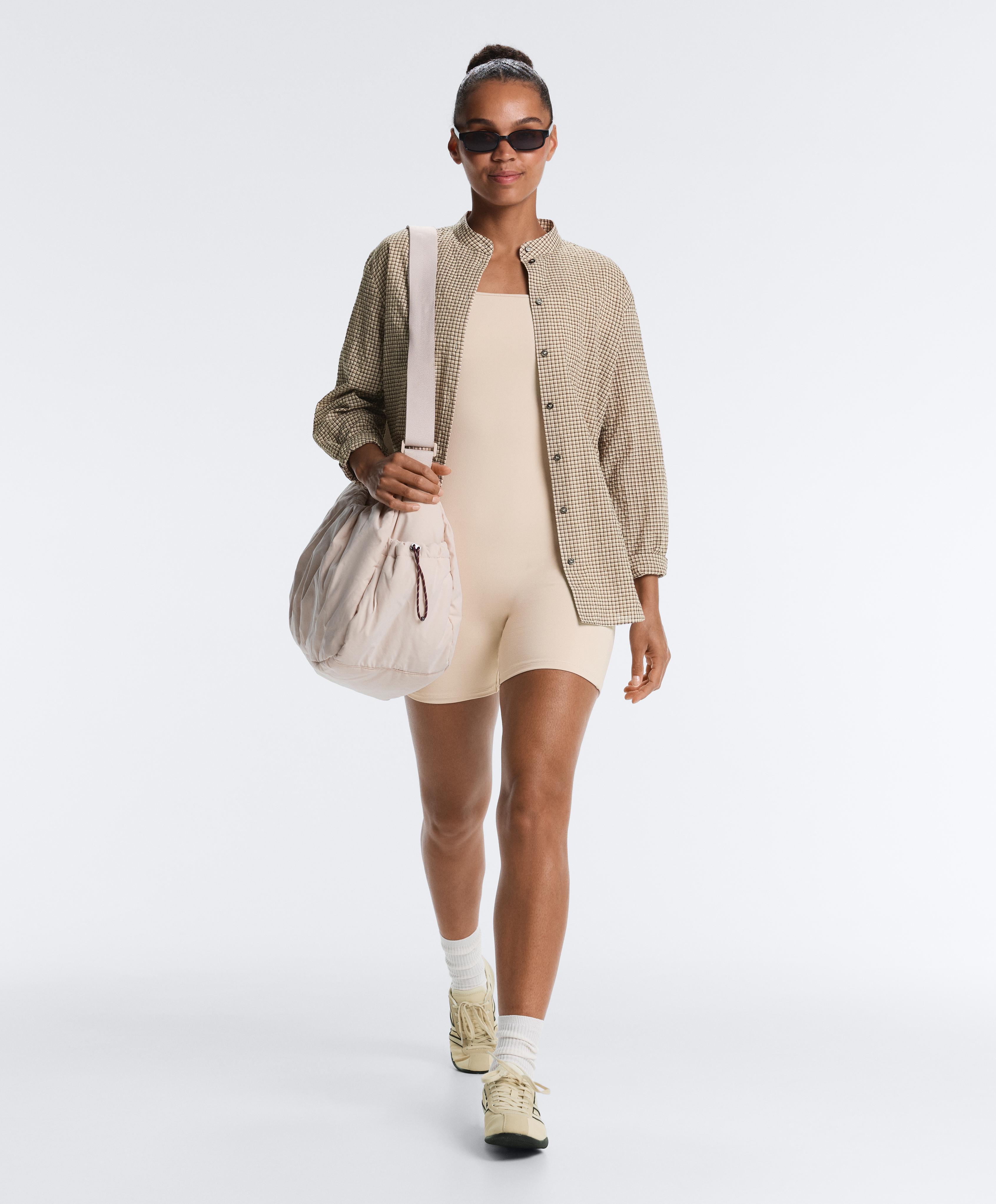 Evermove square neck short jumpsuit — PALE MINK