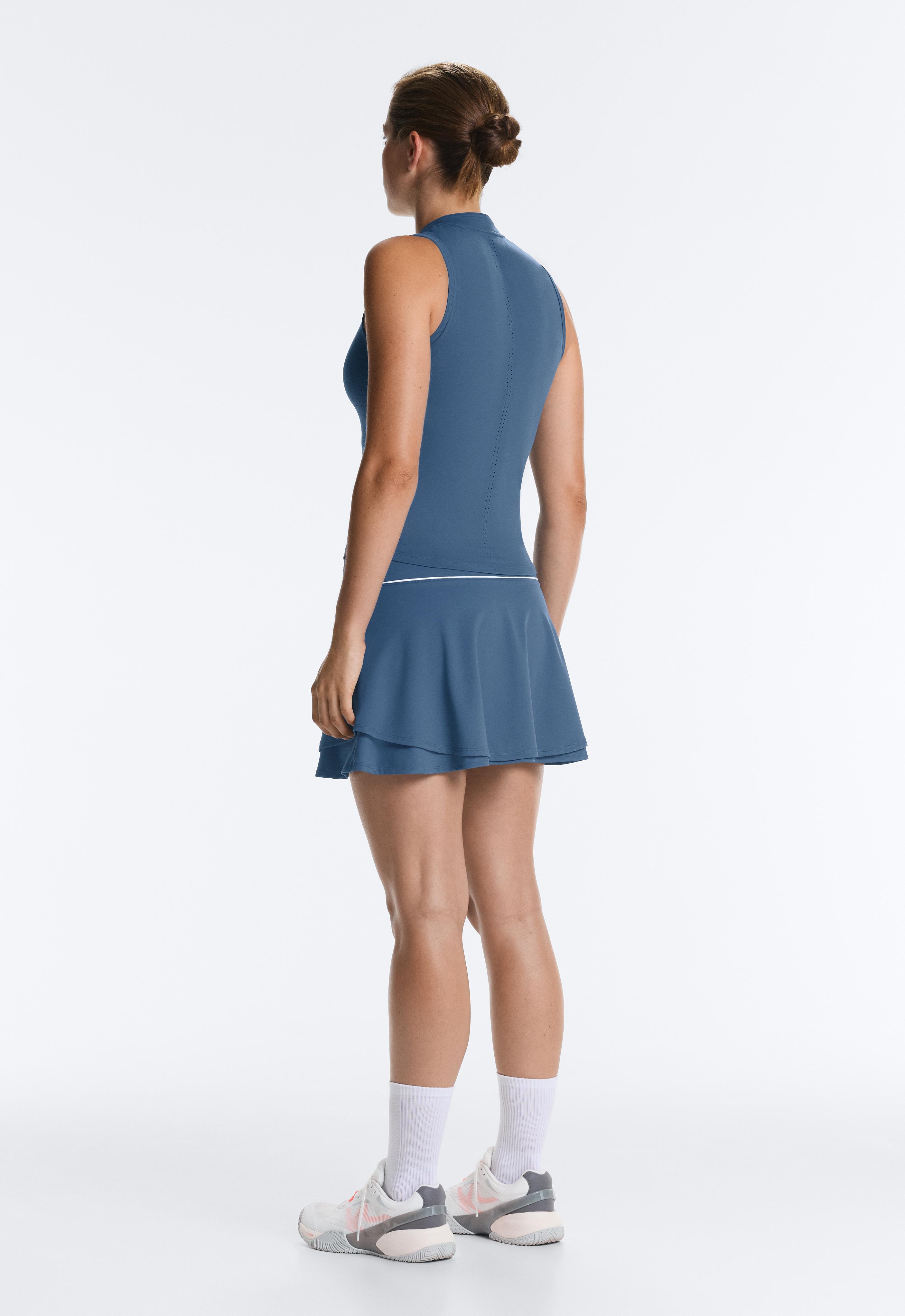 Technical sleeveless T-shirt with half zip — MID GREY-BLUE