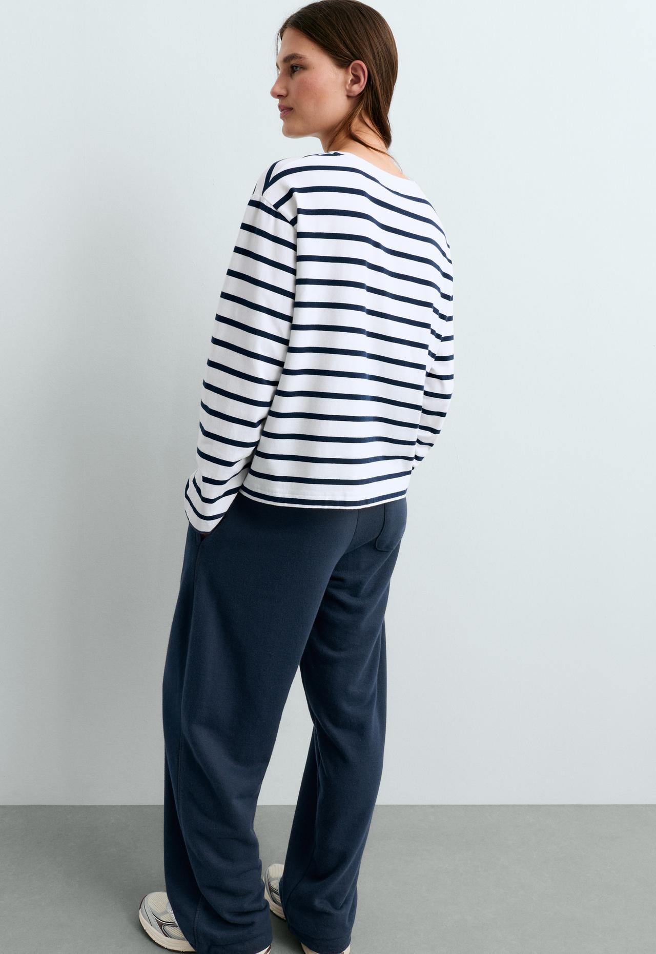 Boxy oversize striped cotton blend long sleeve T-shirt — NAVY BLUE