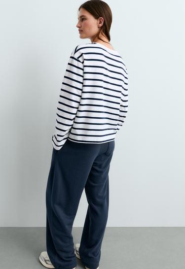 Boxy oversize striped cotton blend long sleeve T-shirt — NAVY BLUE 4
