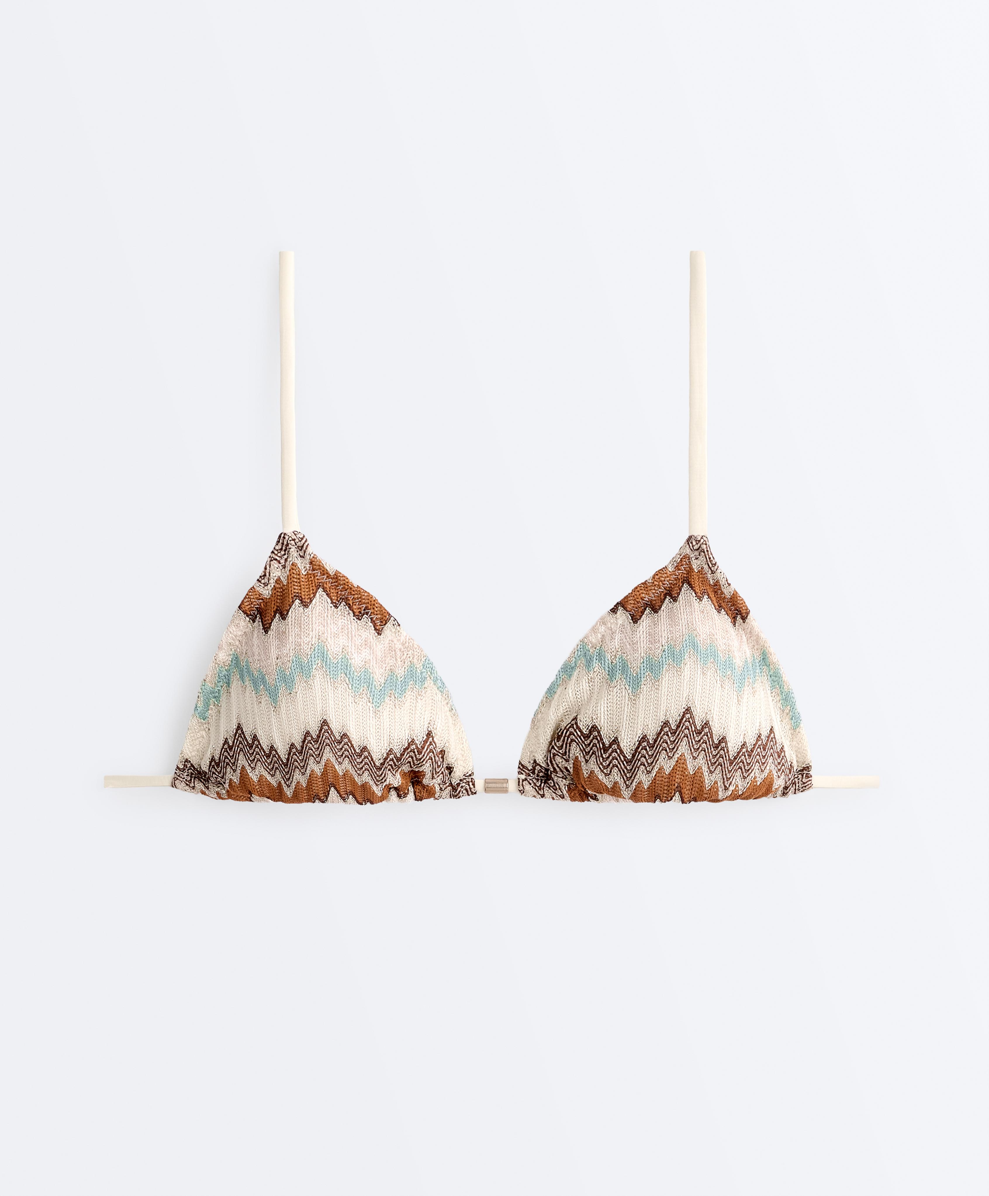 Zigzag crochet triangle bikini top — AQUA GREEN